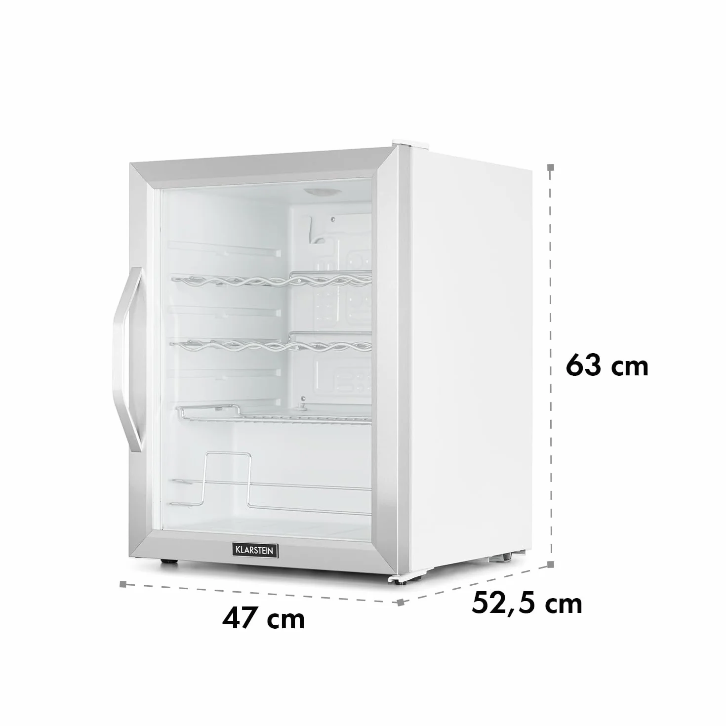 KLARSTEIN Nevera Pequeña Portatil Electrica para Bebidas, Mini Frigorifico con Estantes y Puerta de Cristal Habitaciones, 60L