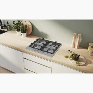 Piano Cottura A Gas - Bosch Serie 4 - 4 Fuochi - 52 X 58,2 X 4,5 Cm - Pgp6b5k90 - Acciaio Inox | 60 cm, Inox, 4 chimeneas, soportes para cacerola compatibles con lavavajillas