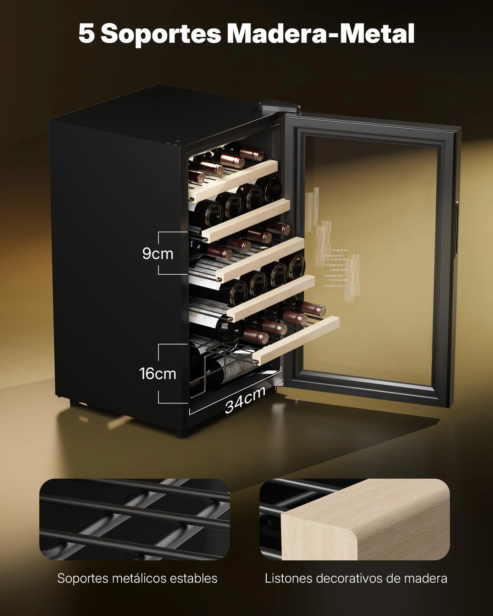 Upstreman Vinoteca para 24 Botellas, 5°C - 20°C Ajustable, Empotrable & Bajo Encimera, Doble Acristalamiento, Pantalla Táctil, Iluminación LED, 5 Baldas, Bodega de vino Negro W24