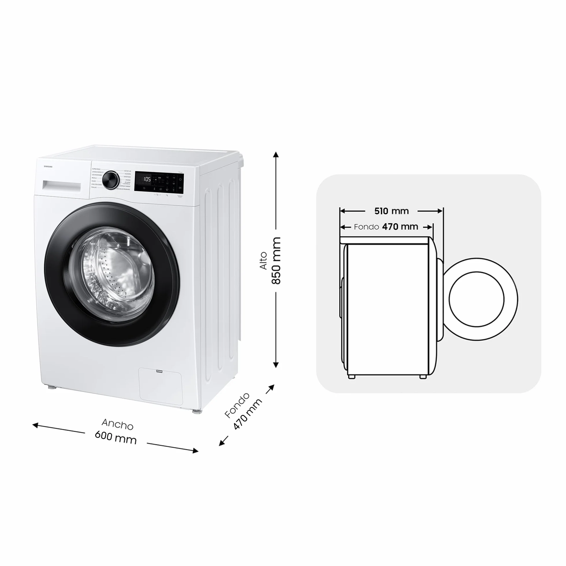 Samsung Lavadora AI con fondo reducido 8kg AI EcoBubble™ Clase A Blanca WW80FG5L32AEEC
