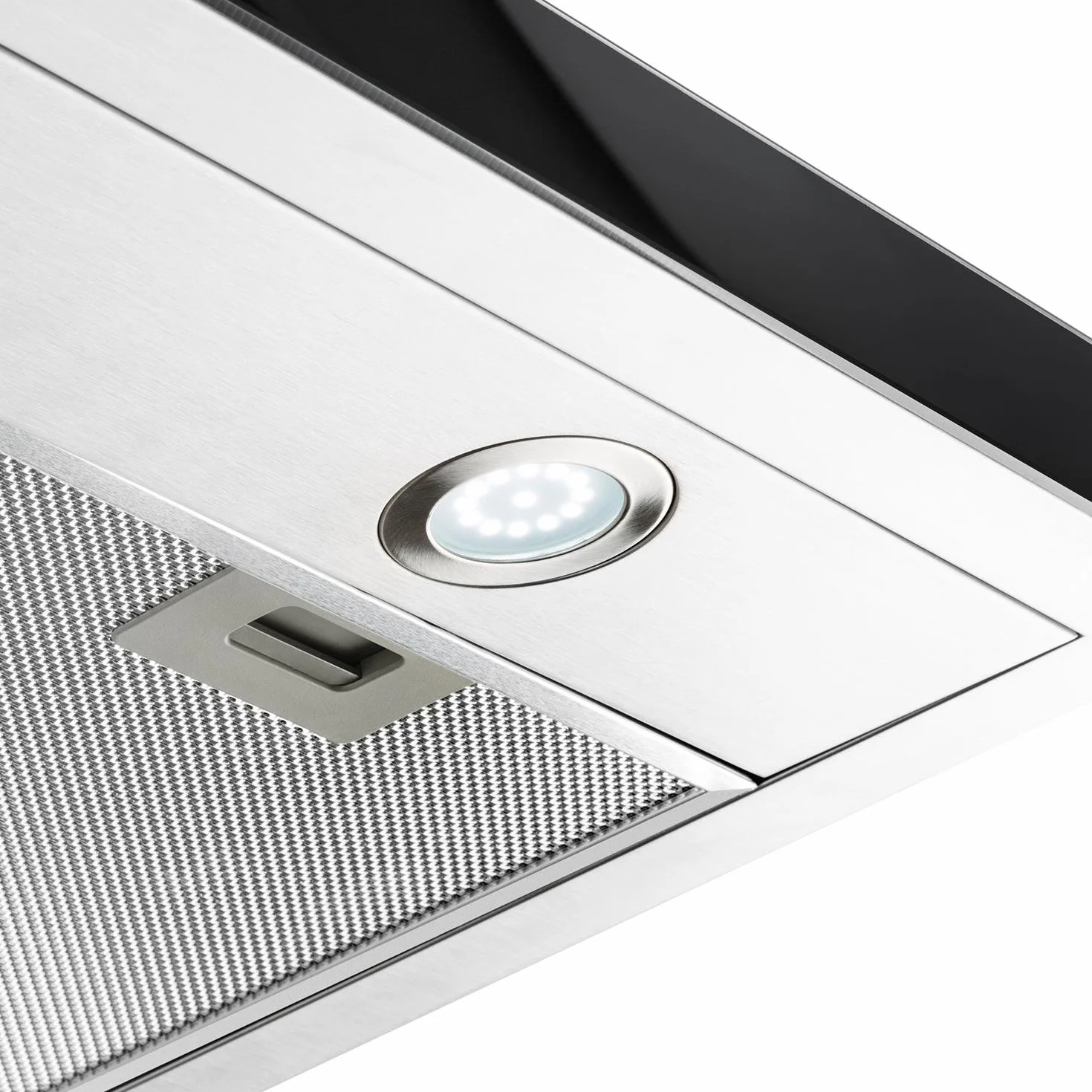 Klarstein Madonna - Campana extractora en isla, 90 cm Ancho, 3 potencias, Ventilación 500 m³/h, Filtro Antigrasa, Pantalla, Lámparas halógenas, Acero Inoxidable, Clase Energia C, Plateado