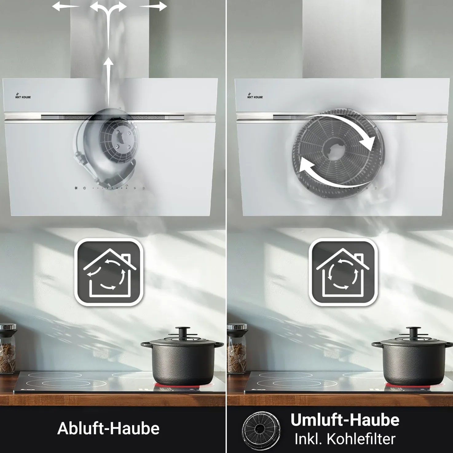 KKT KOLBE A+++ Campana extractora de 60 cm 782 cbm/h, recirculación, sin cabeza, campana de pared | cristal blanco plateado | automático | aplicación WiFi inteligente | SensorTouch | iluminación LED