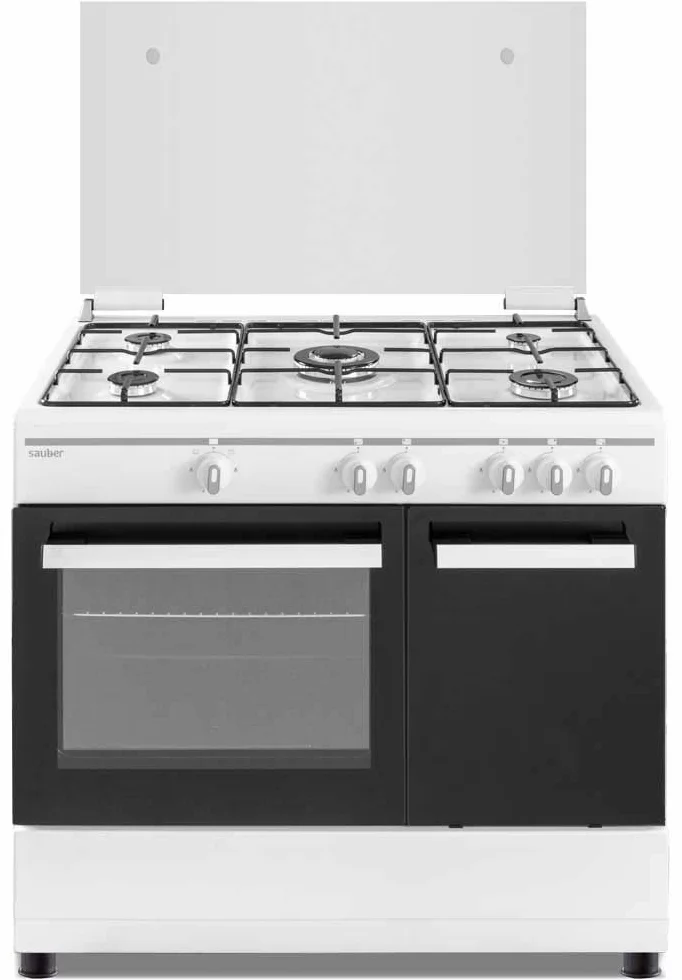 Sauber - COCINA SCW5GB 5 Quemadores -Gas Butano - Porta-bombonas - 90X60 - Tapa Cristal - Color Blanco - ENTREGA Y RETIRADA USADA INCLUIDO EN DOMICILIO