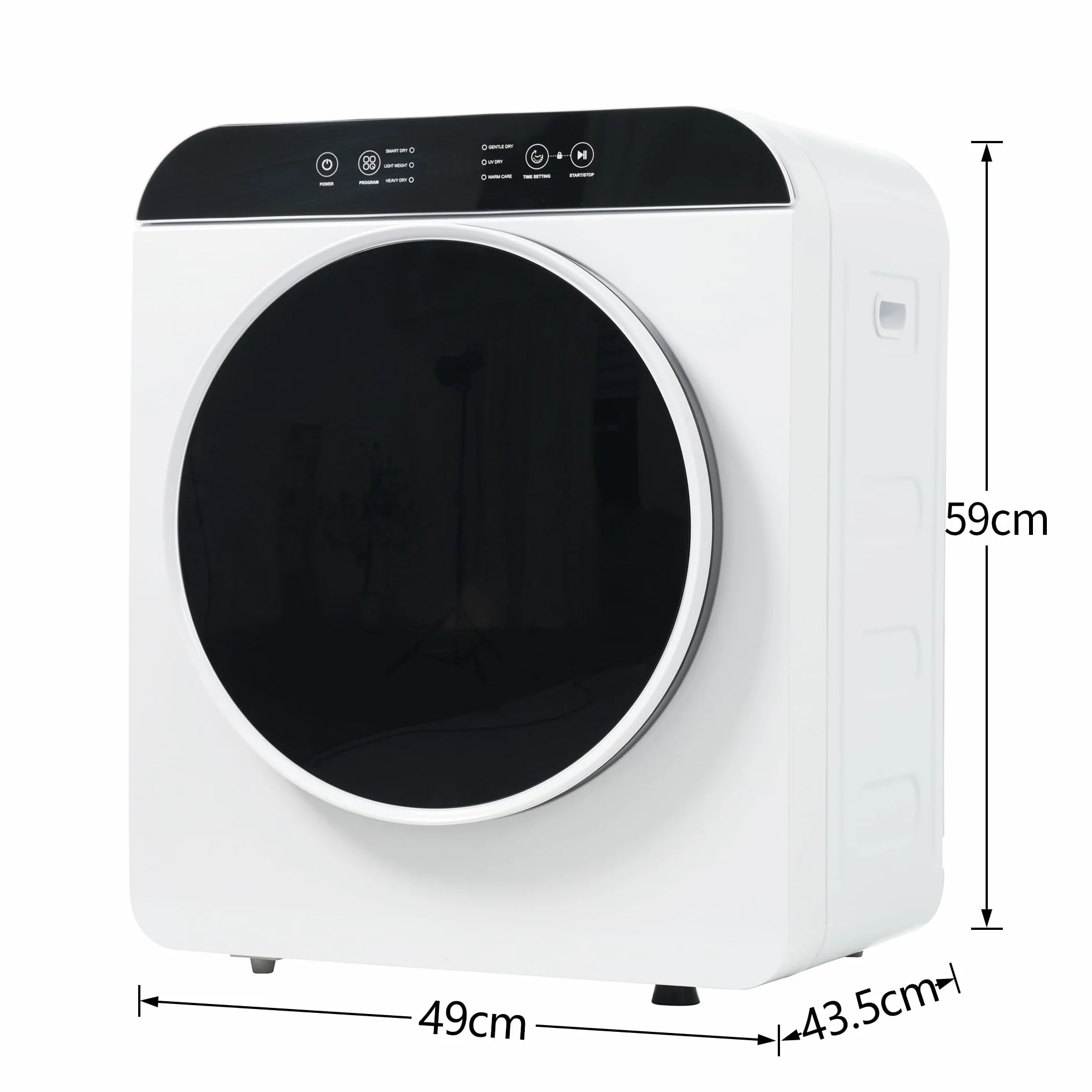 Secadora de Evacuación 4,5 kg con 6 Programas, Carga Frontal Secadora de Ropa 830 W, Montable en la Pared Secadora de Ropa con Tambor Inox, para Piso, Casa, Mobil Home, 59x49x43,5 cm, Blanco