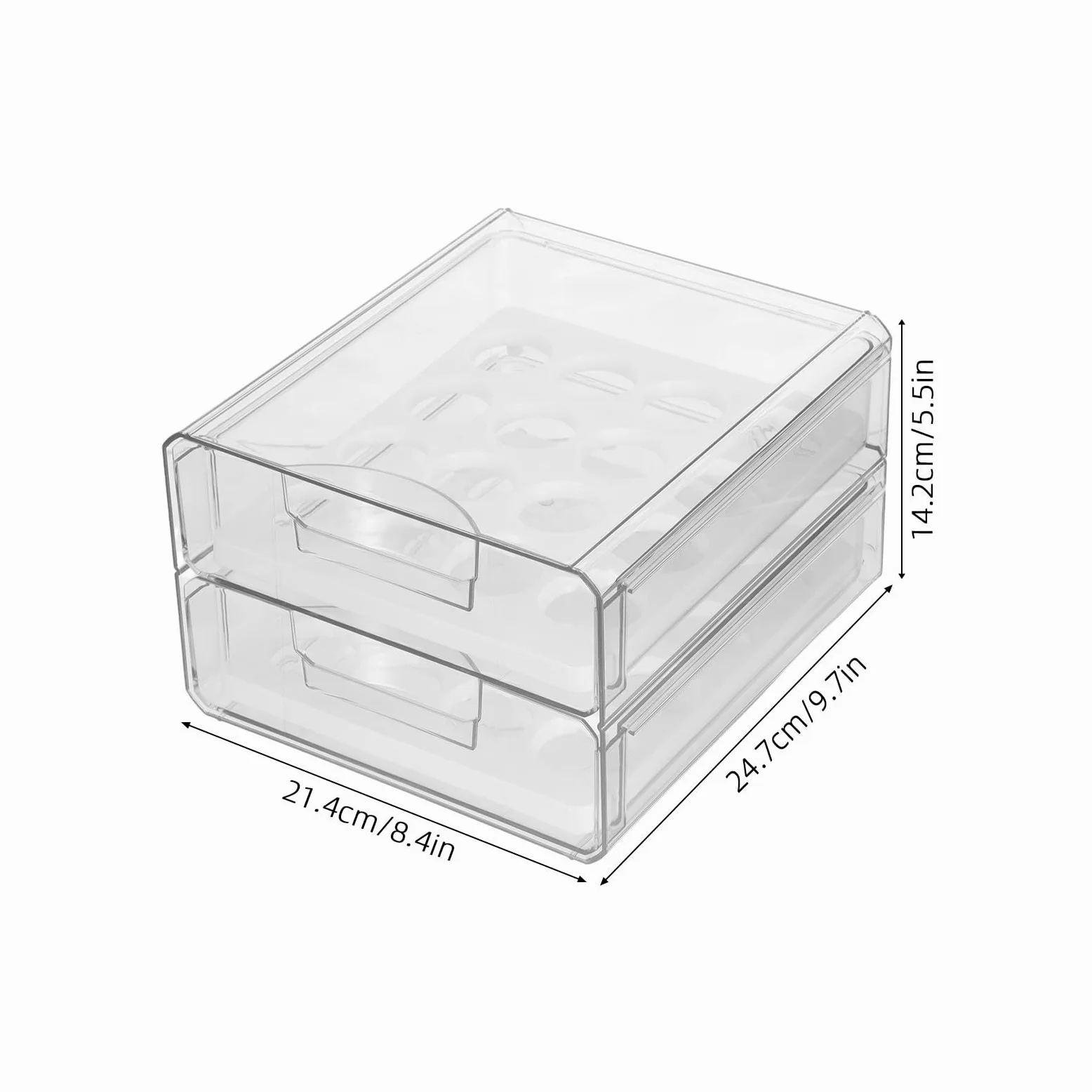 Huevera Transparente para Refrigerador de Plástico 2 Cajones, 32 Huevos | Doble Capa Orificios, Apilable y Deslizable, para Cocina y Frigorífico