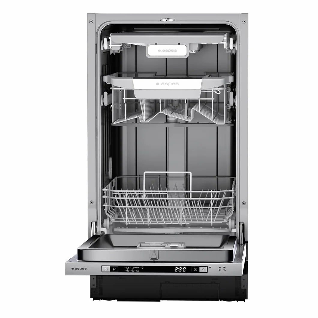 Aspes Lavavajillas Integrable 45cm Inox AJI104500ED. 2100W, 10 Cubiertos, 3 Bandejas, 7 Programas, Display LED manual, Eficiencia Energética Clase E