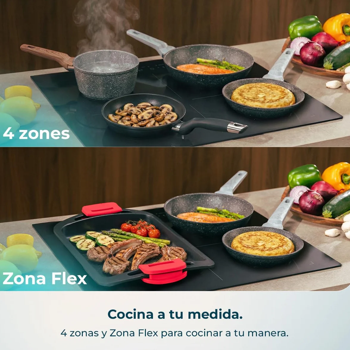 Cecotec Placa de Inducción 4 Fuegos Bolero Squad I 4700 TitanicZone ShieldGlass 7400W Touch Slider Control