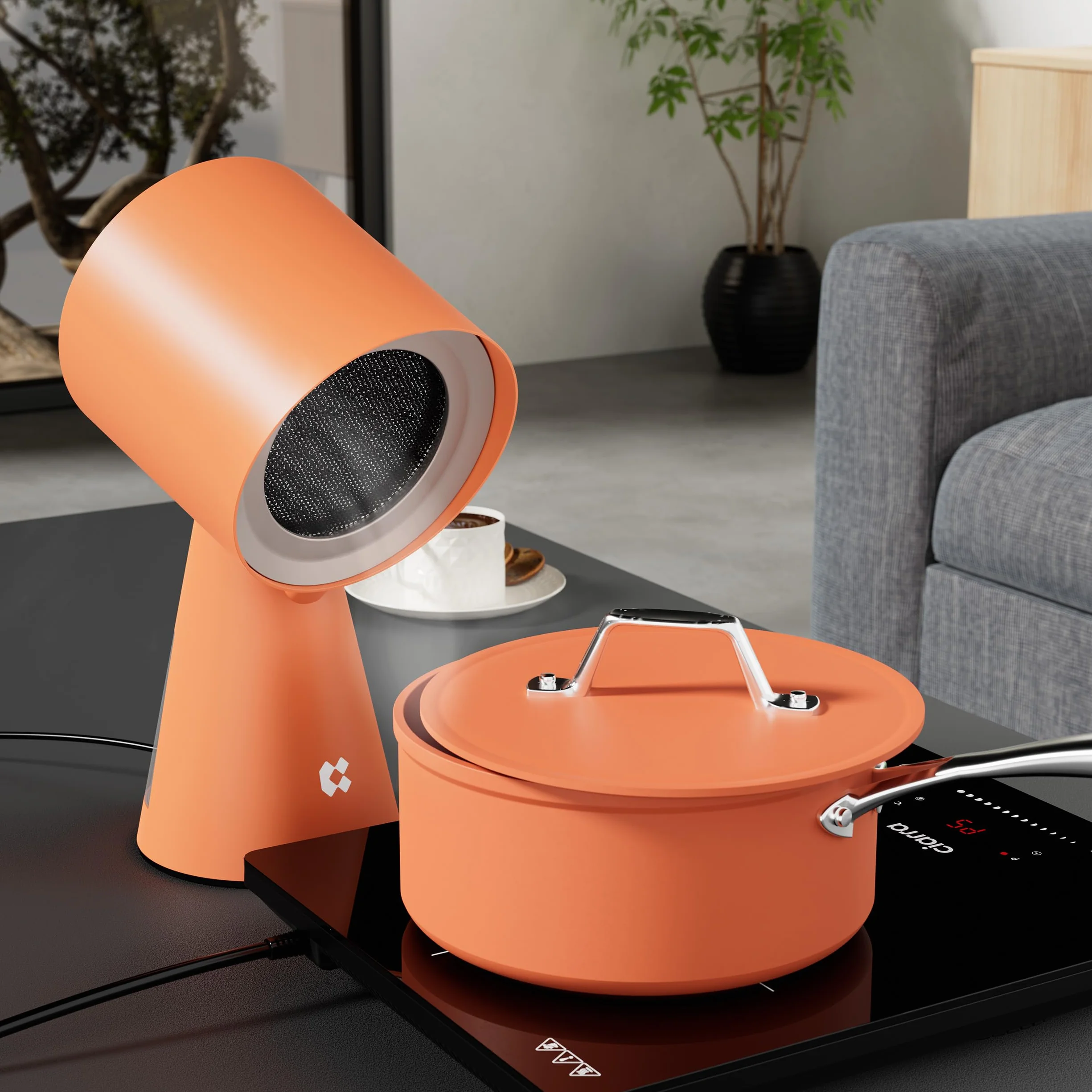 CIARRA CBPHO01 Campana Extractora de Escritorio 11.5kW/h 2 Velocidades, Mini Campana Sobremesa Portable, Extractor cocina mútiples filtración-Naranja