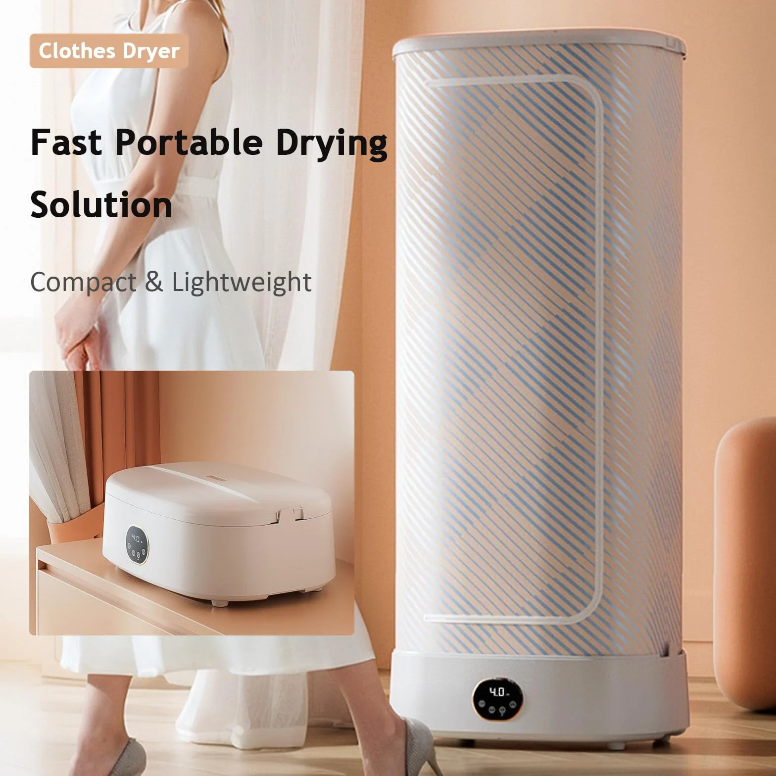 Secadora portátil, Secadora eléctrica con función de Planchado a Vapor y Temporizador de 240 Minutos, Secadora a Vapor Inteligente Plegable para Ropa y Telas, rápida y fácil de Usar