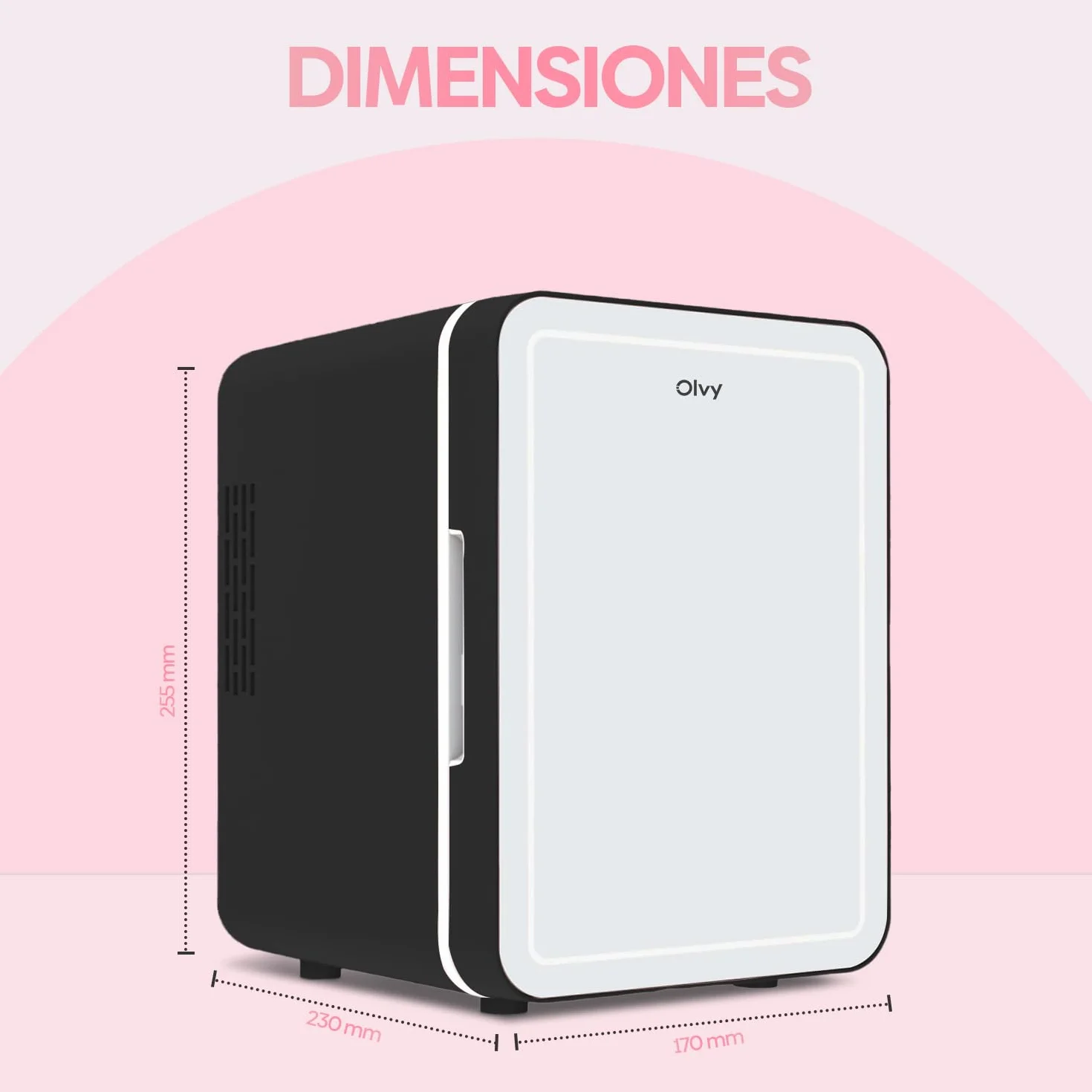 Olvy Mini Nevera Cosmética de 4 Litros, Frigorífico Portátil con Espejo LED, Mini Frigorífico para Cuidado de la Piel, Enfría y Calienta, para Dormitorio, Negro