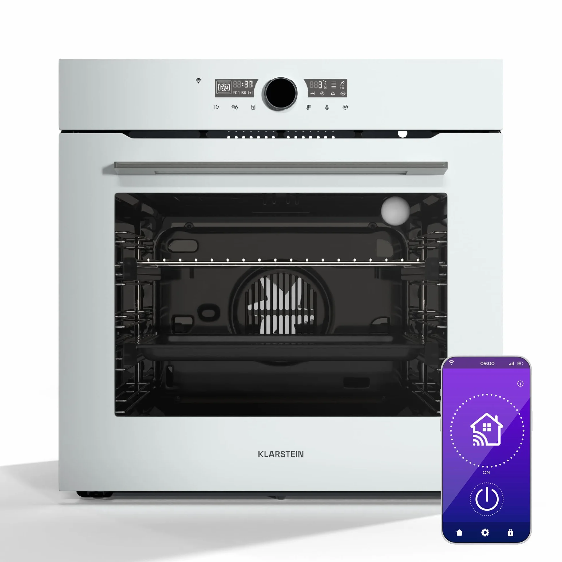 Klarstein Illuminosa Smart Horno Eléctrico Empotrable - 73L, 11 Funciones, Control Wifi, Eficiencia Energética A+, Puerta de Triple Acristalamiento, Horno Multifunción Integrable