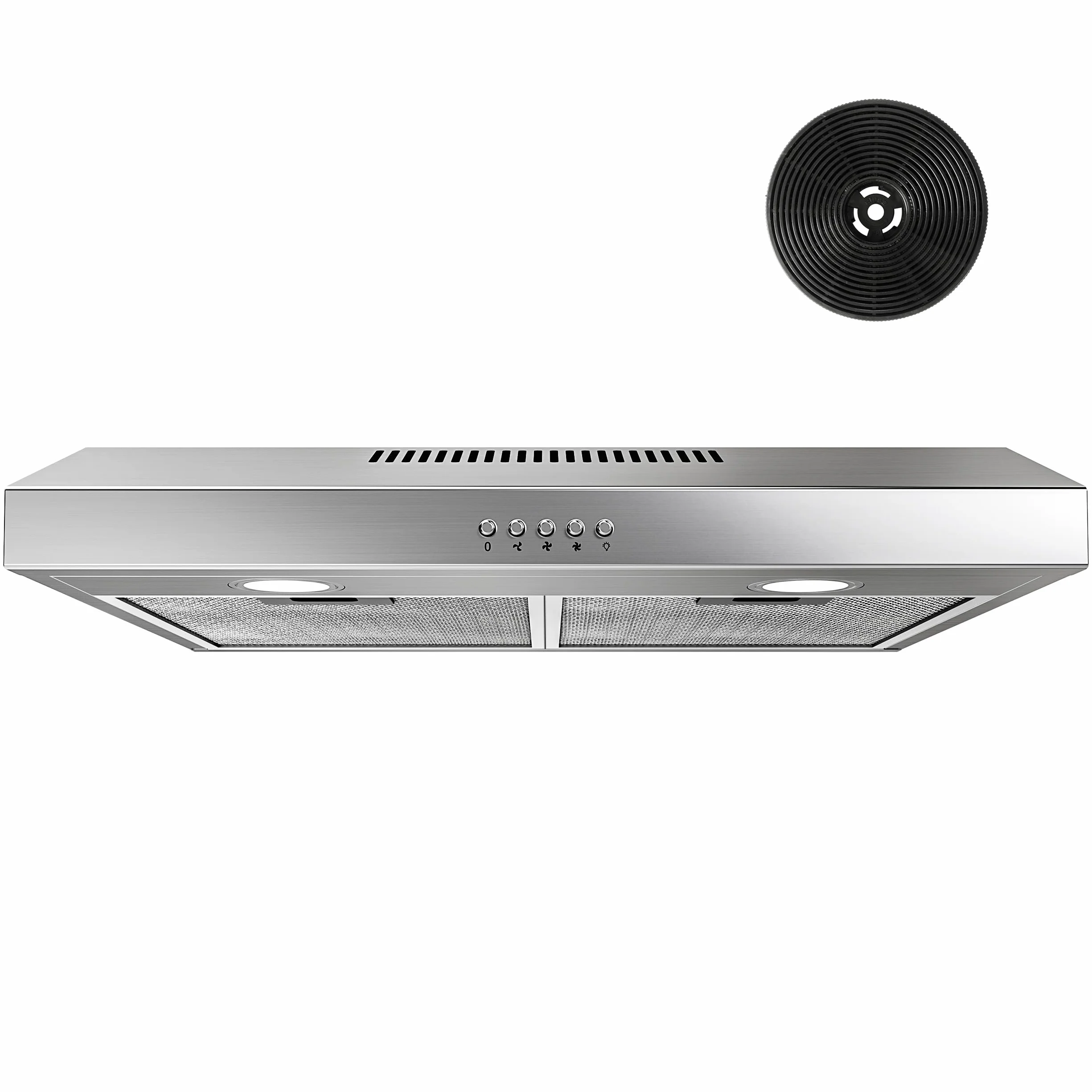 FIREGAS campana extractora 60 cm, con motor sin escobillas, 3 velocidades, 250 m³/h, iluminación LED, filtro de carbón incluido, evacuación y reciclaje, acero inoxidable