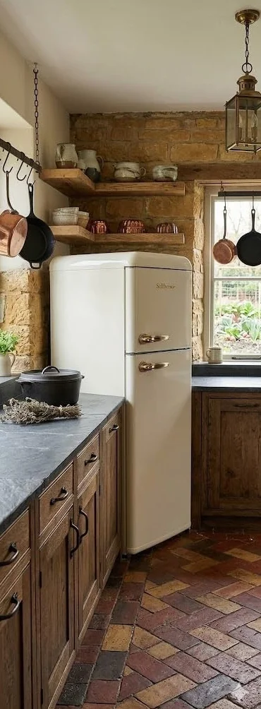 SOLTHERMIC FRIGORIFICO 2 PUERTAS CREMA RETRO TIRADORES DORADOS F2PR147C 220 LITROS, 147 CM ALTO X 55 ANCHO, BAJO CONSUMO Y SILENCIOSO