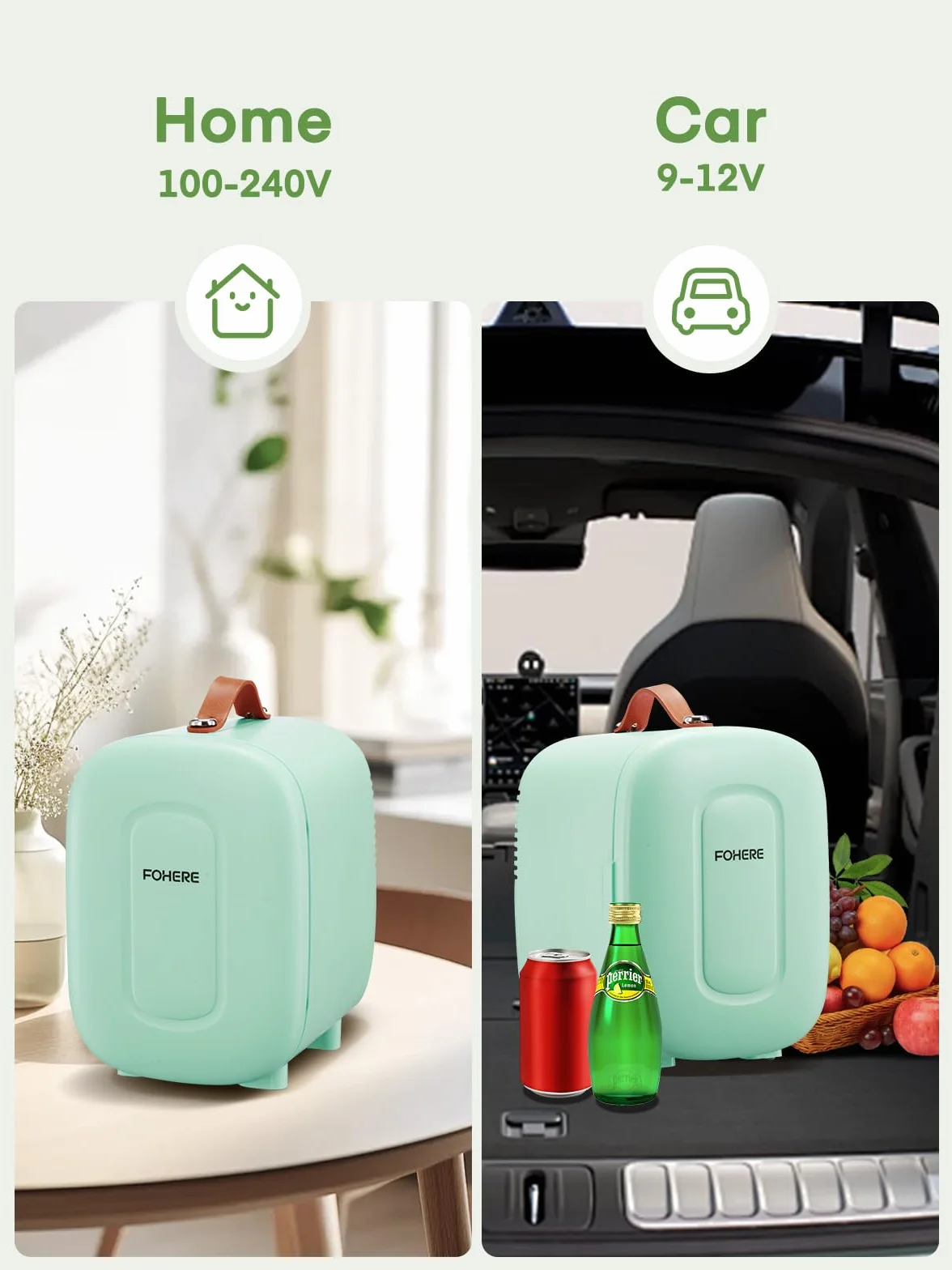 FOHERE Mini Nevera 5 Litros 6 Latas CA+CC Silencioso Portátil Enfriar Calentar Verde