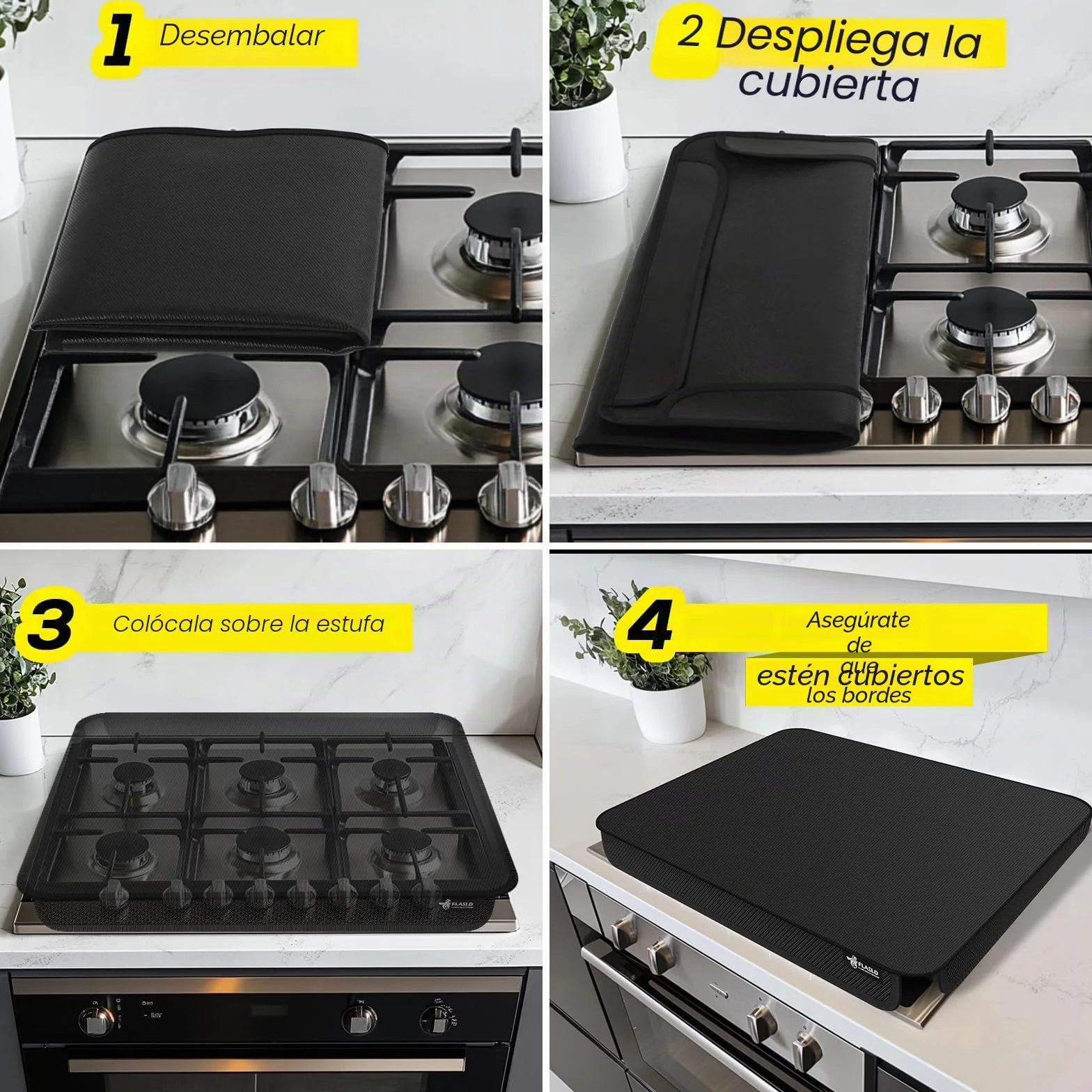 FLASLD Cubierta de Quemador de Estufa de Gas Tapete de Tela Suave, 29.5×21 Pulgadas Plegable Fácil de Limpiar Protector de Estufa de Gas, Cubiertas de Estufa Anti Polvo, Protector Superior Lavable