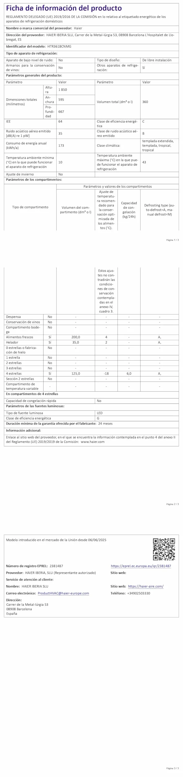 Haier Frigorífico Combi 360L Total No Frost Motor Inverter 60cm Inox