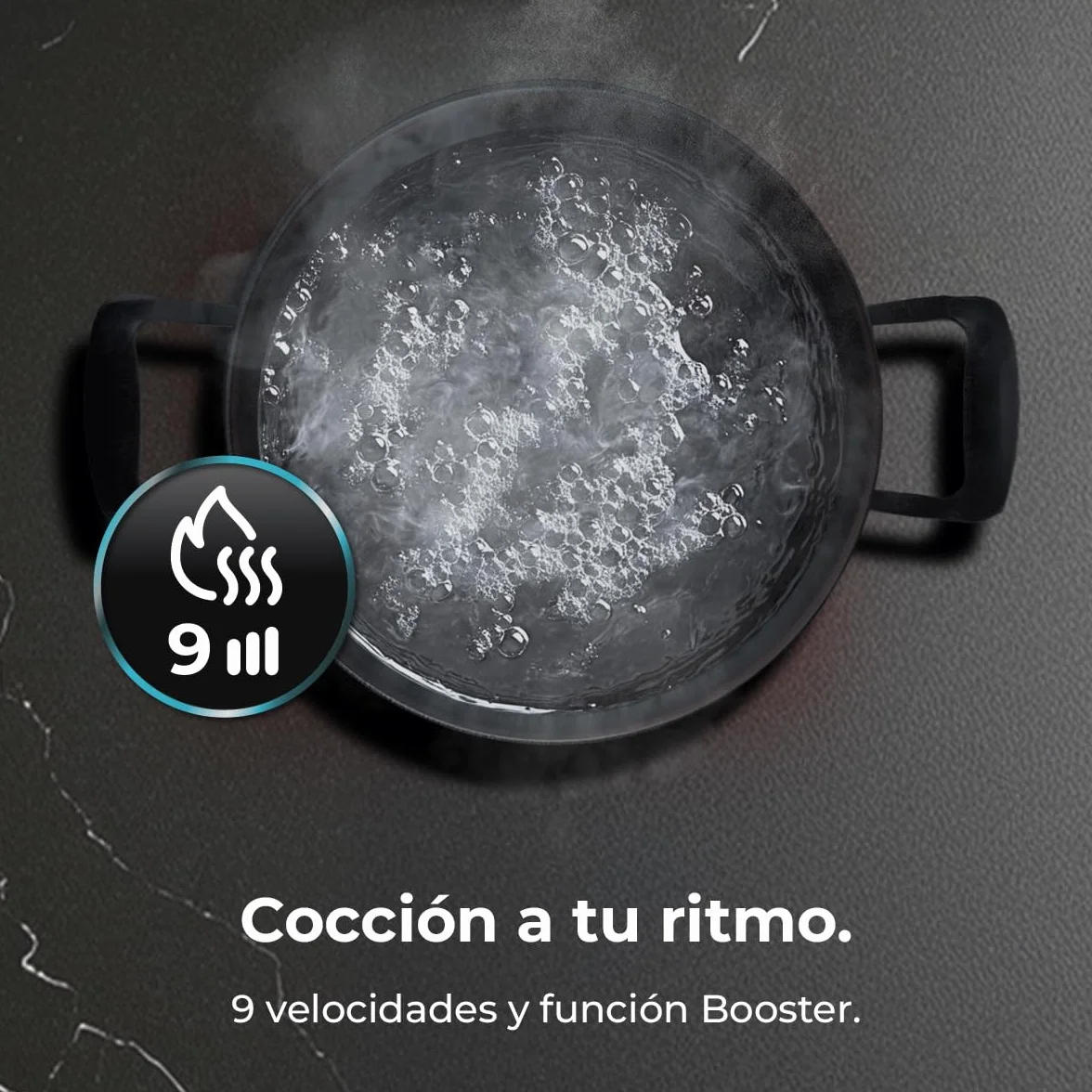 Cecotec Placa de Inducción Invisible - Oculta Bajo Encimera 60cm Bolero Squad I 4300 Invisible FullFlex. 7200W, Encimera 12-15mm y que Soporte 400º, 9 Velocidades, Temporizador, Bloqueo de Seguridad