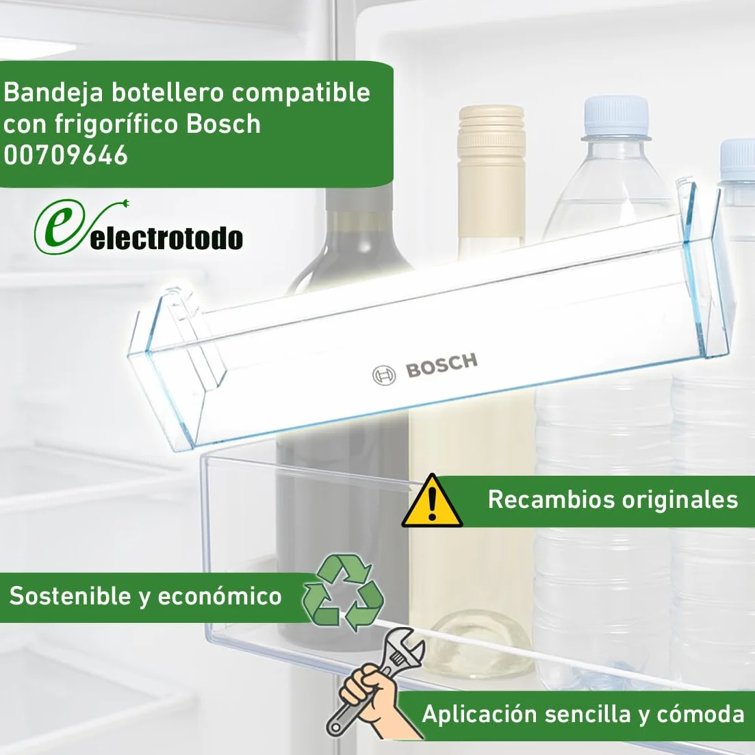 Bandeja botellero compatible con frigorífico Bosch 00709646