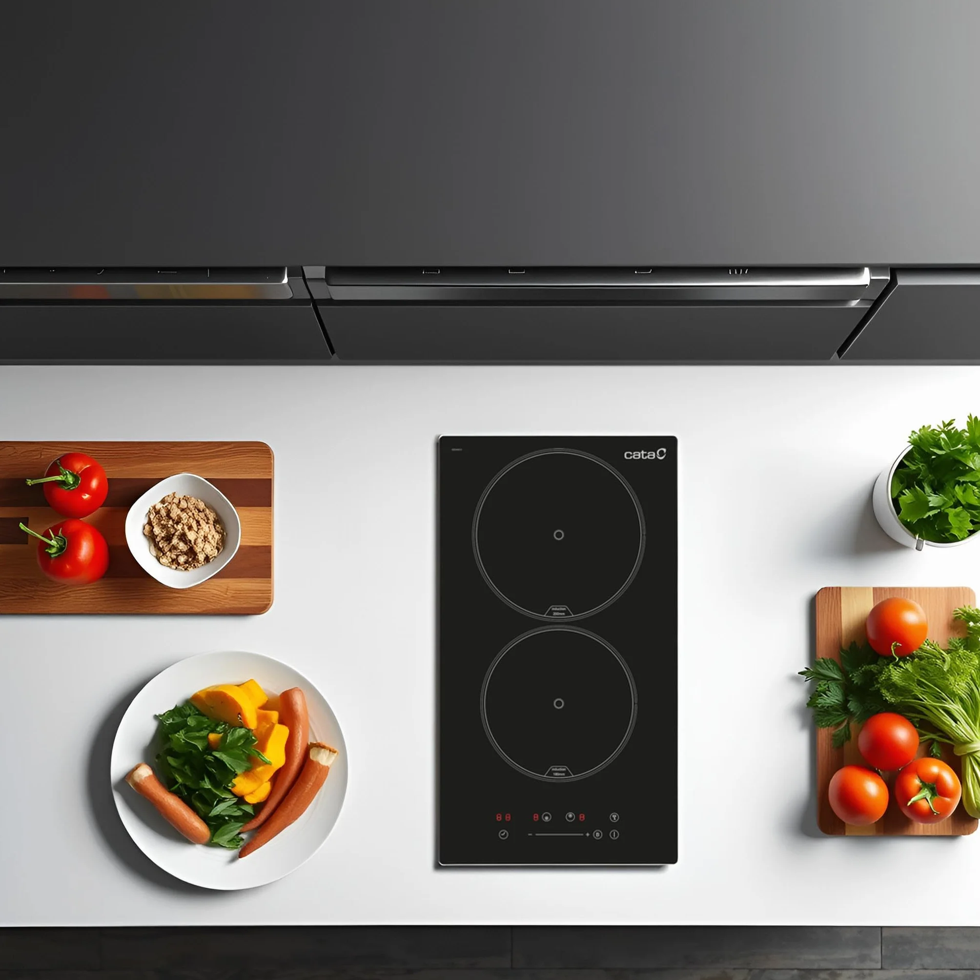 CATA Placa de Inducción ISB 3102 BK 2 Zonas Control Táctil Deslizante 9 Niveles Potencia Booster Temporizador 29 cm Negro