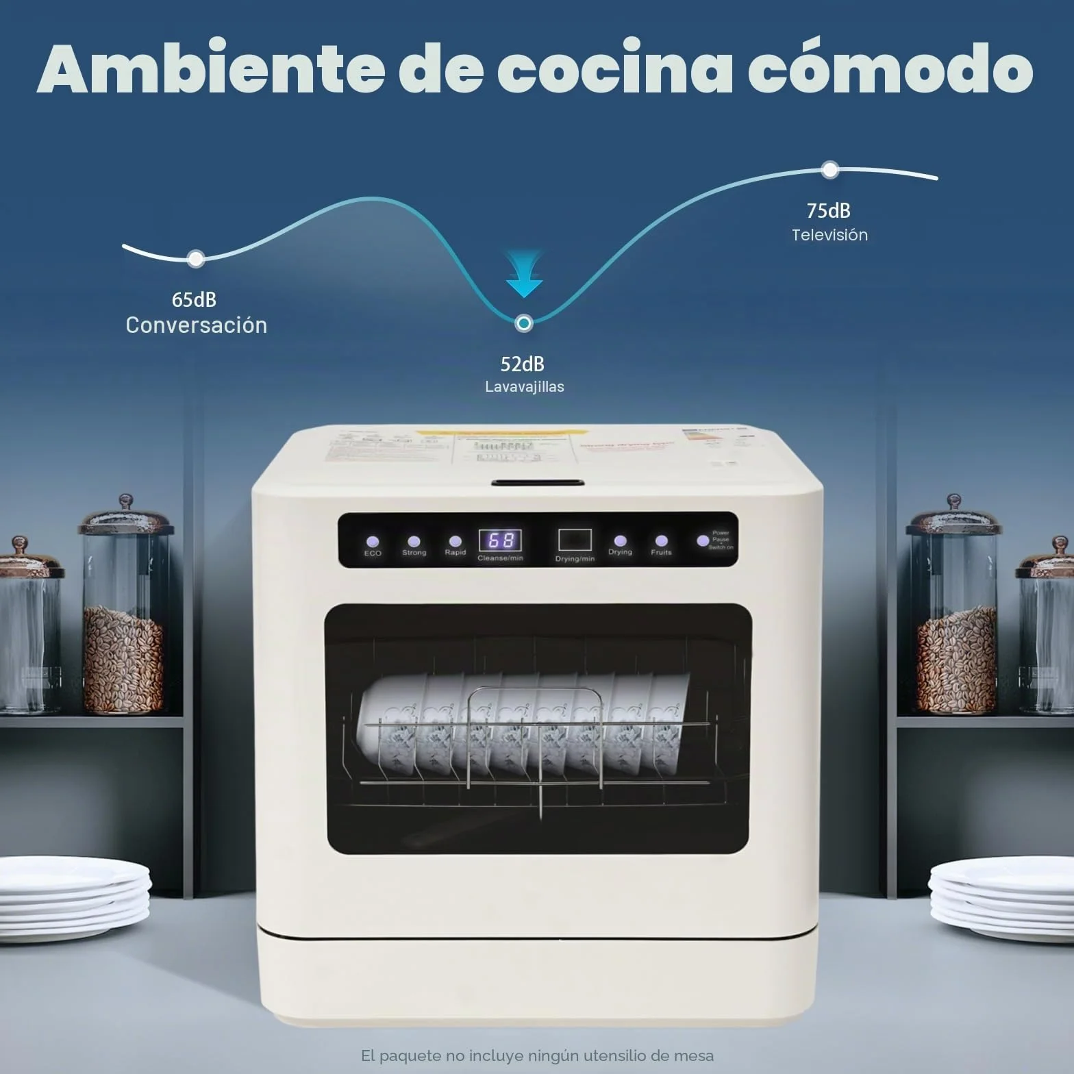 Mini lavavajillas de mesa, utilizable con o sin conexión de agua, con depósito de agua de 5 l y 4 programas, para apartamentos, camping, autocaravanas y dormitorios