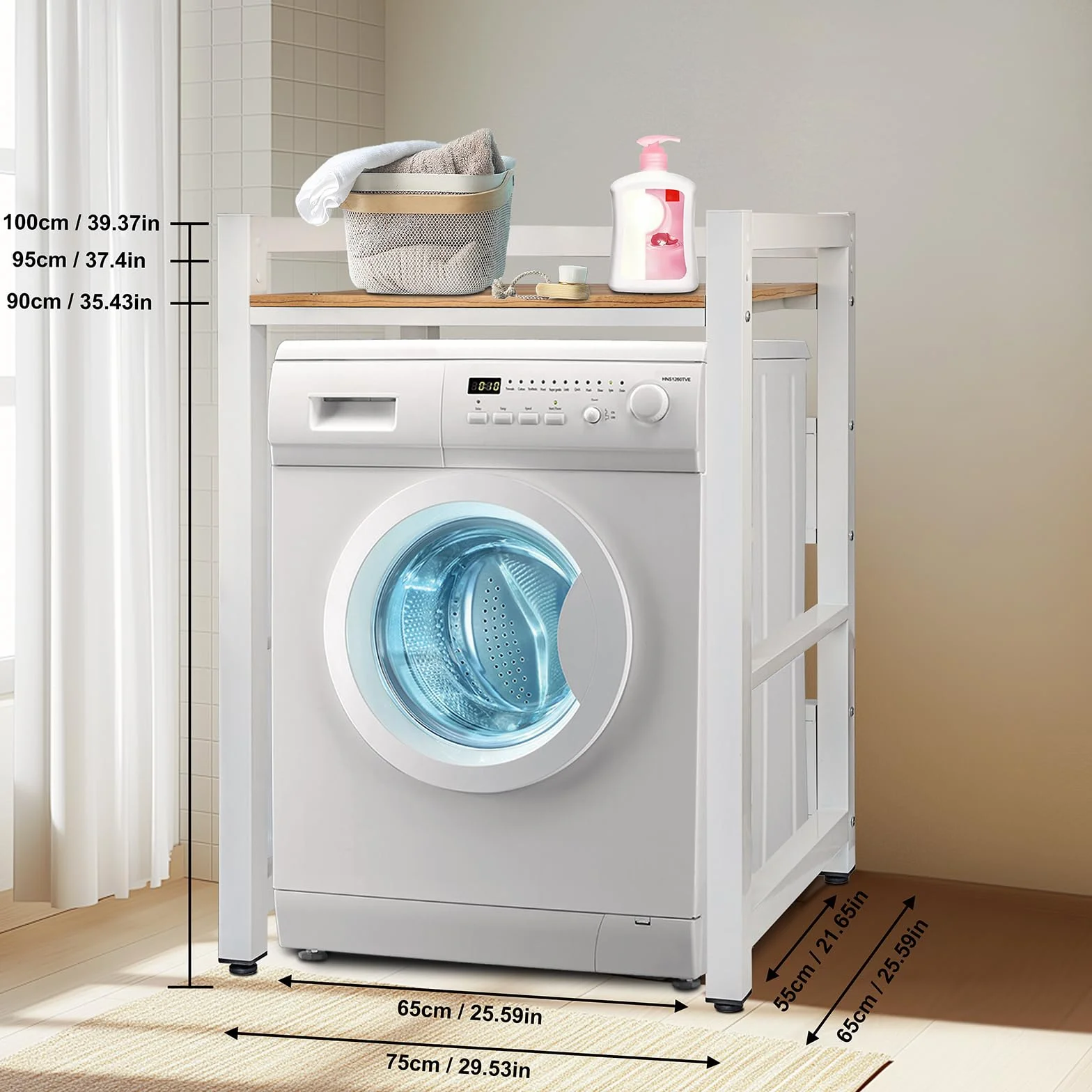 JXZ Mueble Lavadora, Soporte Secadora sobre Lavadora, Gabinete de Lavadora de Tambor, Ajustable en Altura de 3 Niveles, Capacidad de 300 kg para BañO, Cocina, BalcóN, Lavandería (Blanco A)