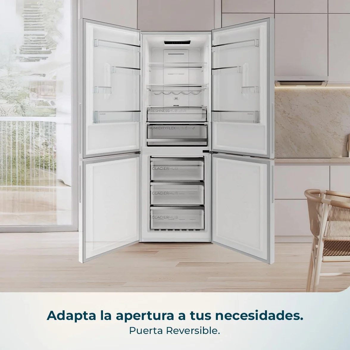Cecotec Frigorífico Combi Total No Frost de 322L Bolero CoolMarket Combi 322i WD Inox E. 185,5 cm de Alto, 59,5 cm de Ancho, Clase E, Tecnología Multi Airflow, HumidityFlex HUB, LED Interior, Inox