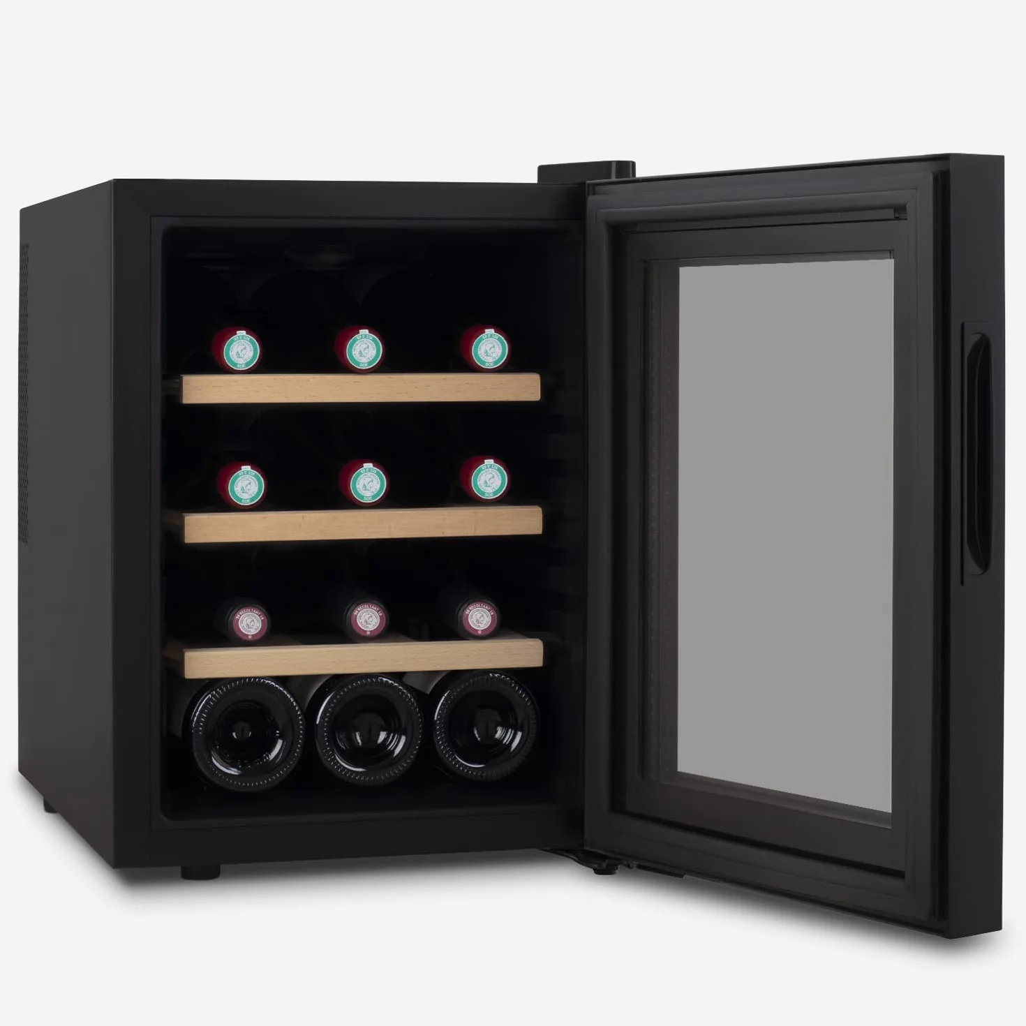 H.Koenig Vinoteca 12 Botellas AGE12, 31 L, Profesional Acero Inoxidable, Refrigerante, Termoeléctrica, Regulable de 8°C a 18°C, Silenciosa, Iluminación Interior, 3 Estantes, Negro