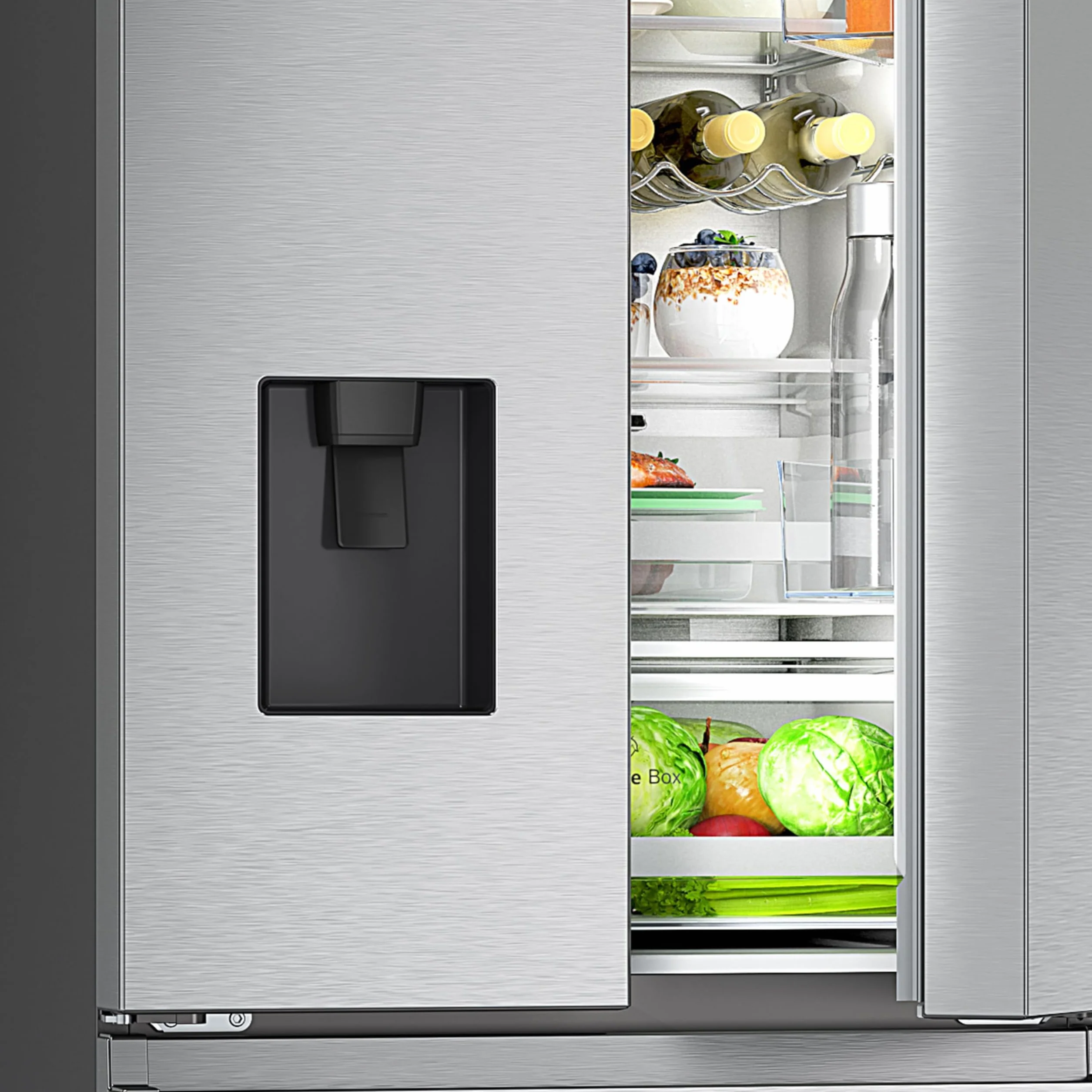 Hisense RF632N4WIE - Frigorífico Combi No Frost Inox Puerta Francesa, Con dispensador, No Frost, 2 Metros,Cajón, 337Litros, Sistema de flujo de aire, Acabado Inox, 485 litros