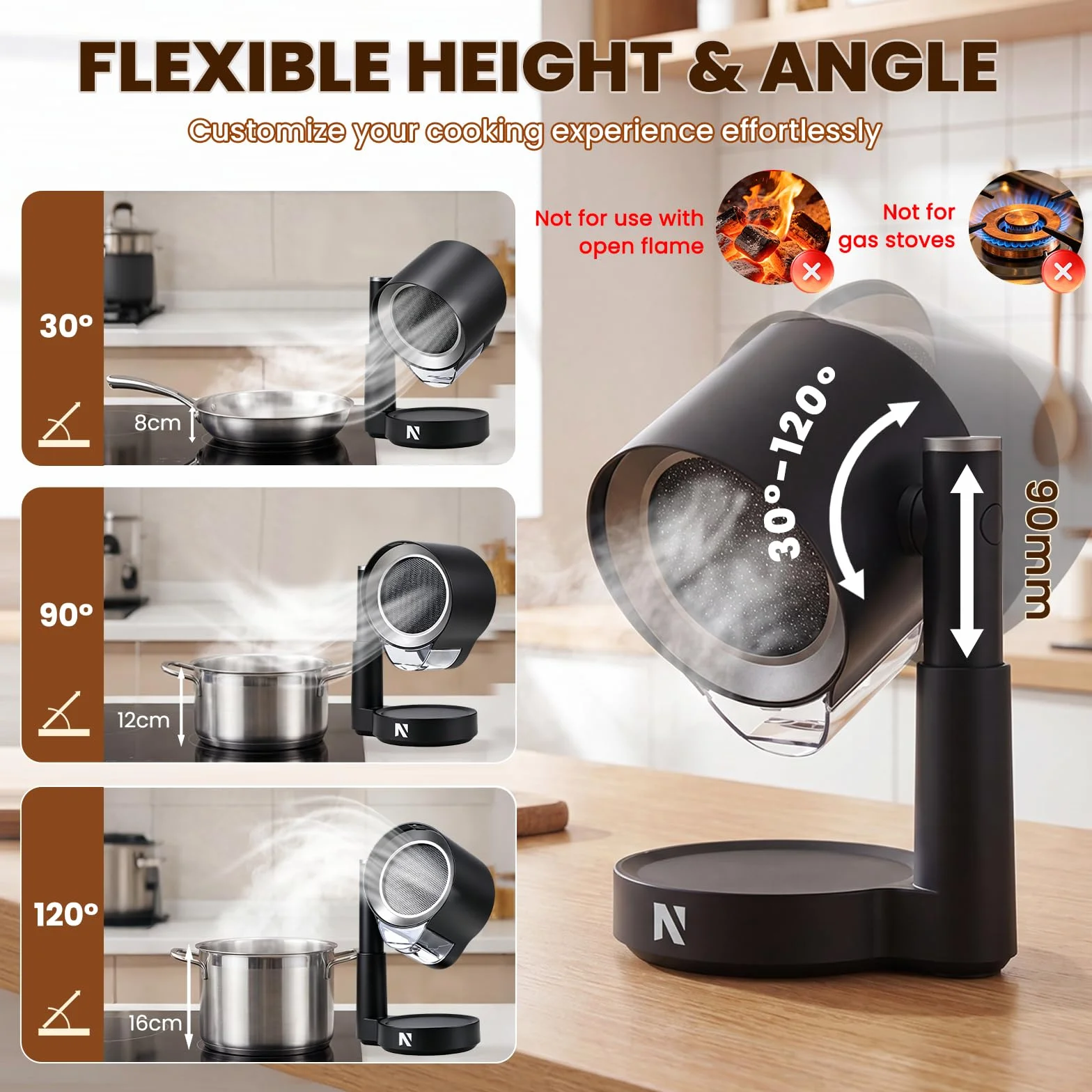 NEWTRY Campana extractora portátil - 3 potencias potentes Movible Campana mini compacta Portátil, con 2 filtros lavables, ideal para cocinas domésticas, caravanas, áreas exteriores, hot pot y barbacoa