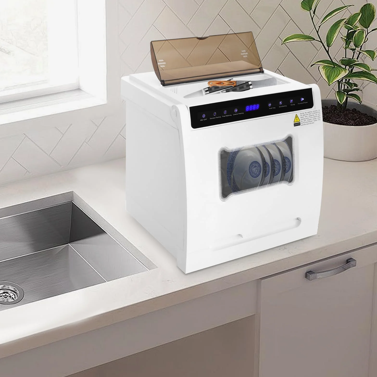Mesa compacta para lavavajillas, eficiente energéticamente y silenciosa, 52 dB, 6 programas, incluye desinfección y secado, para cocina, autocaravana, apartamento, 46 cm, color blanco