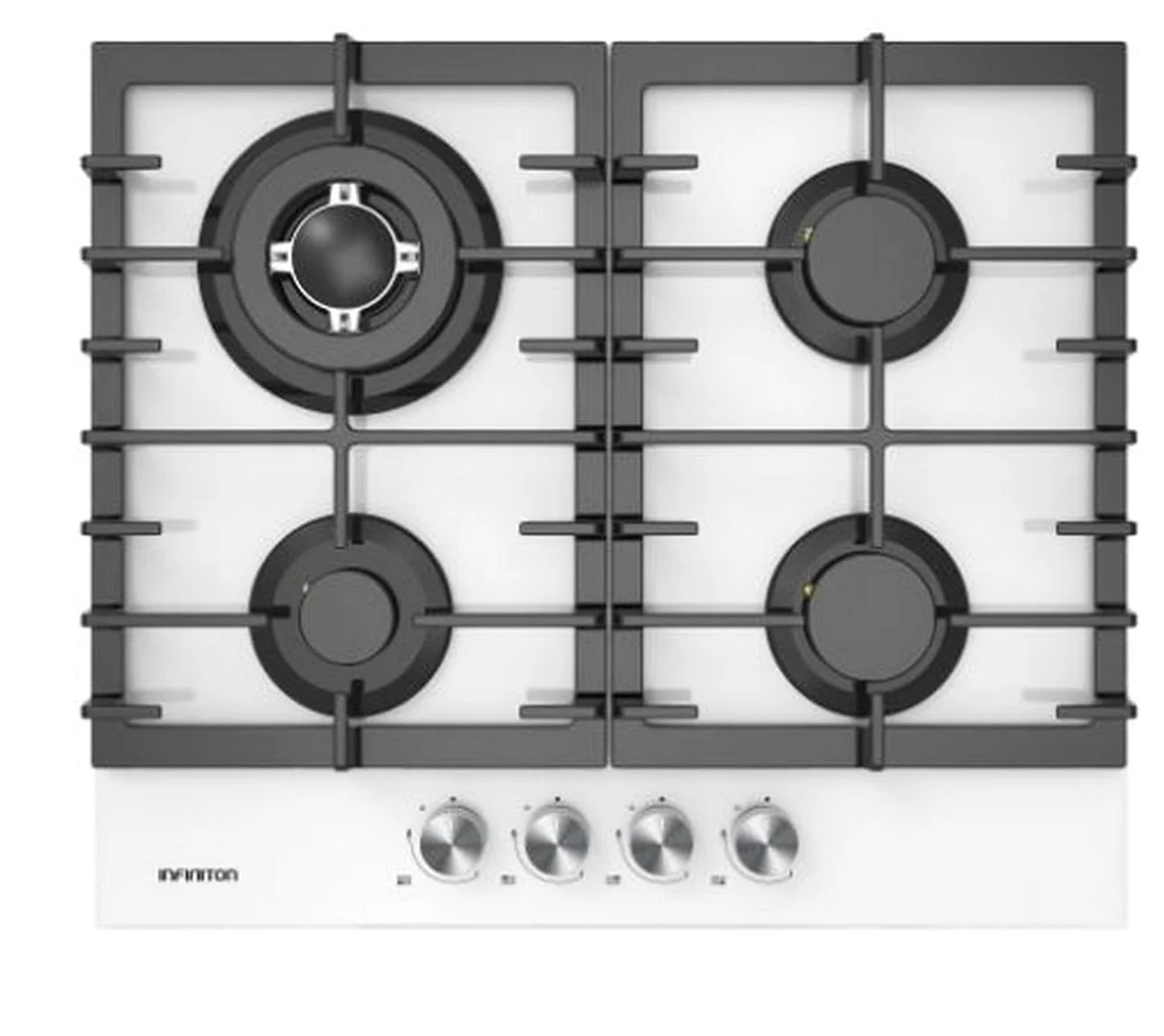 INFINITON Placa de Gas GG-43BK, 4 Fuegos, Ancho 60 cm, Acabado en Crystal White, Encendido Electrico, Compatible con Gas Butano/Propano y Gás Natural
