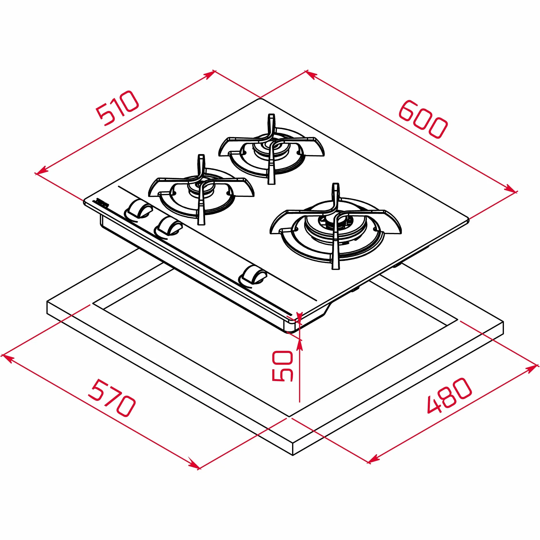 TEKA Placa de Gas Butano 60 cm, 3 Fuegos, Control Exact Flame, Quemadores de Alta Eficiencia, Autoignition, Modelo GBC 63010