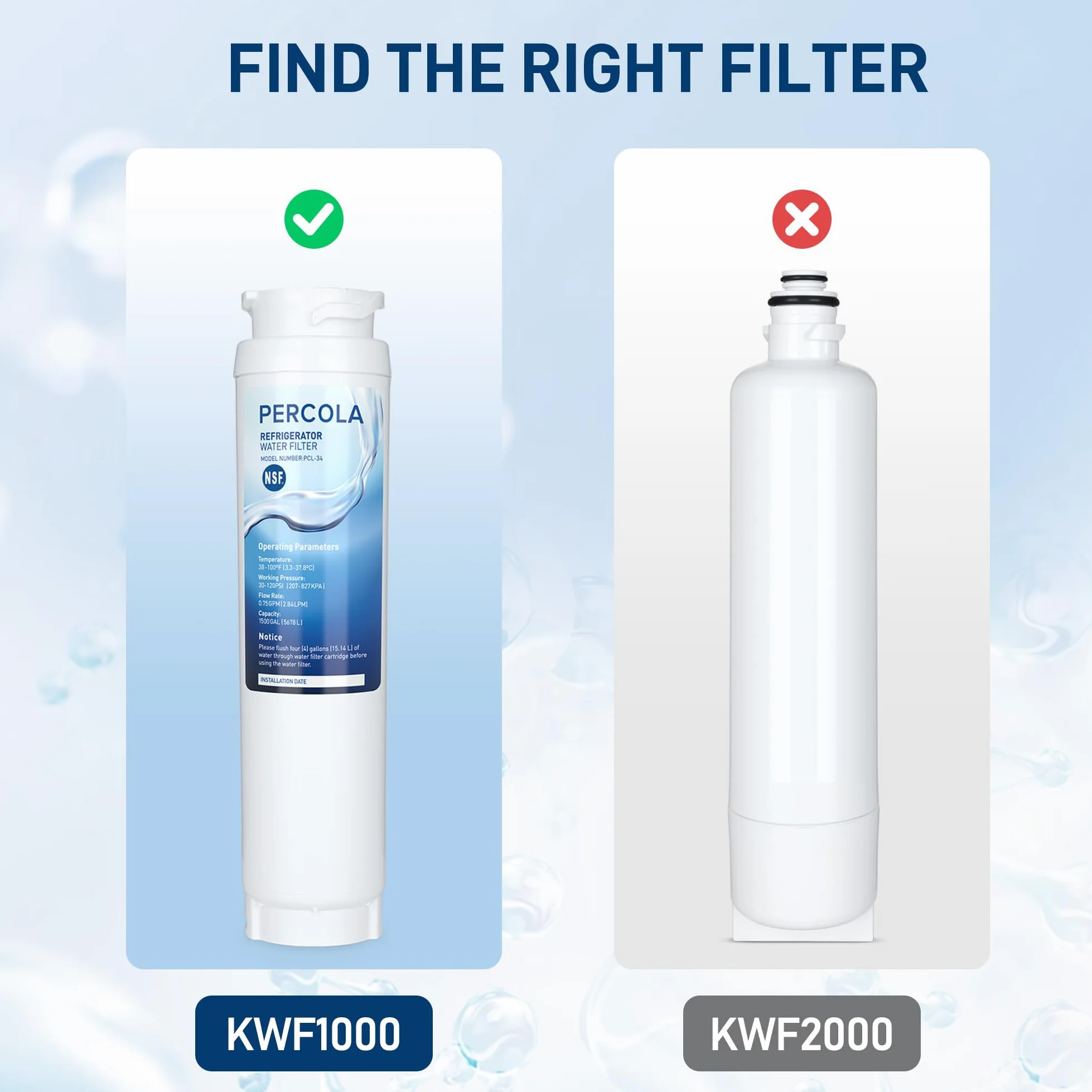 Filtro de agua KWF1000, certificado NSF 42 y 372, paquete de 3 | Filtro de agua transparente intensivo Miele 11513640 KWF1000 para electrodomésticos Master Cool con máquina de hielo