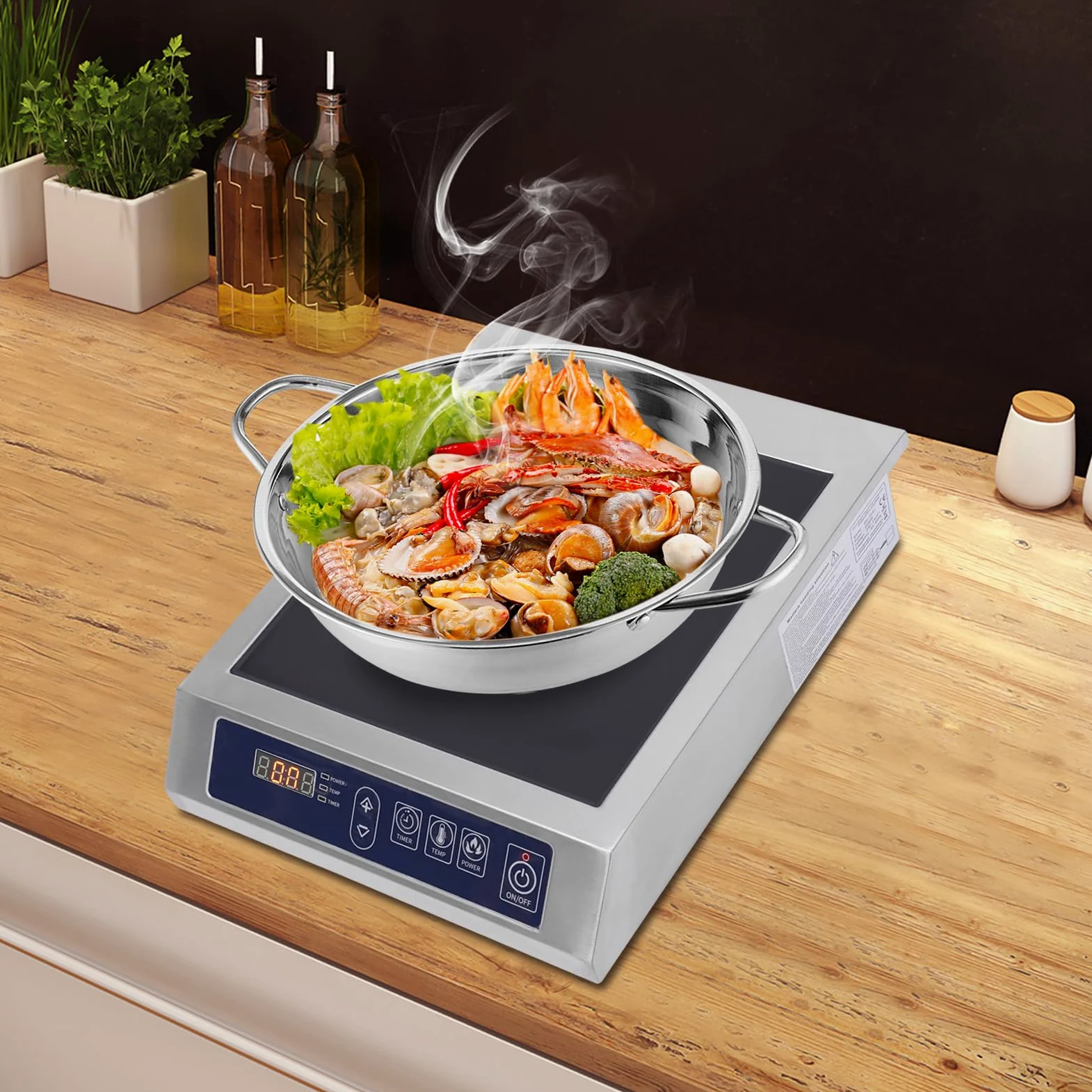 Placa de inducción de 3500 W, placa de inducción individual, placa de inducción, encimera con engranaje de 10 temperaturas, placa de cocina profesional de acero inoxidable con control táctil