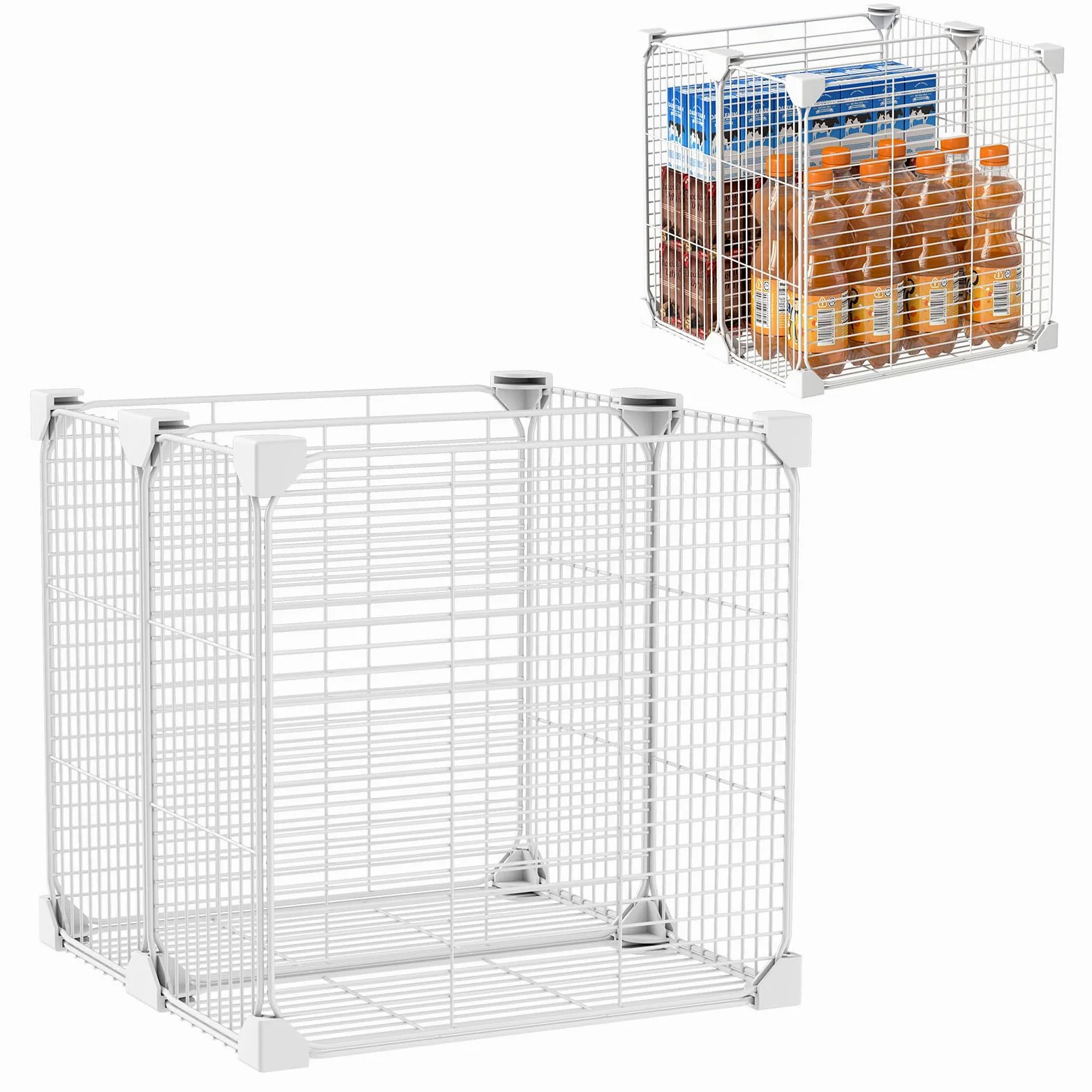 Contenedores organizadores de congelador de 20.5 x 13.8 x 13.8 pulgadas, cesta organizadora de congelador con divisor ajustable, cesta de almacenamiento de despensa para carnes, alimentos congelados,