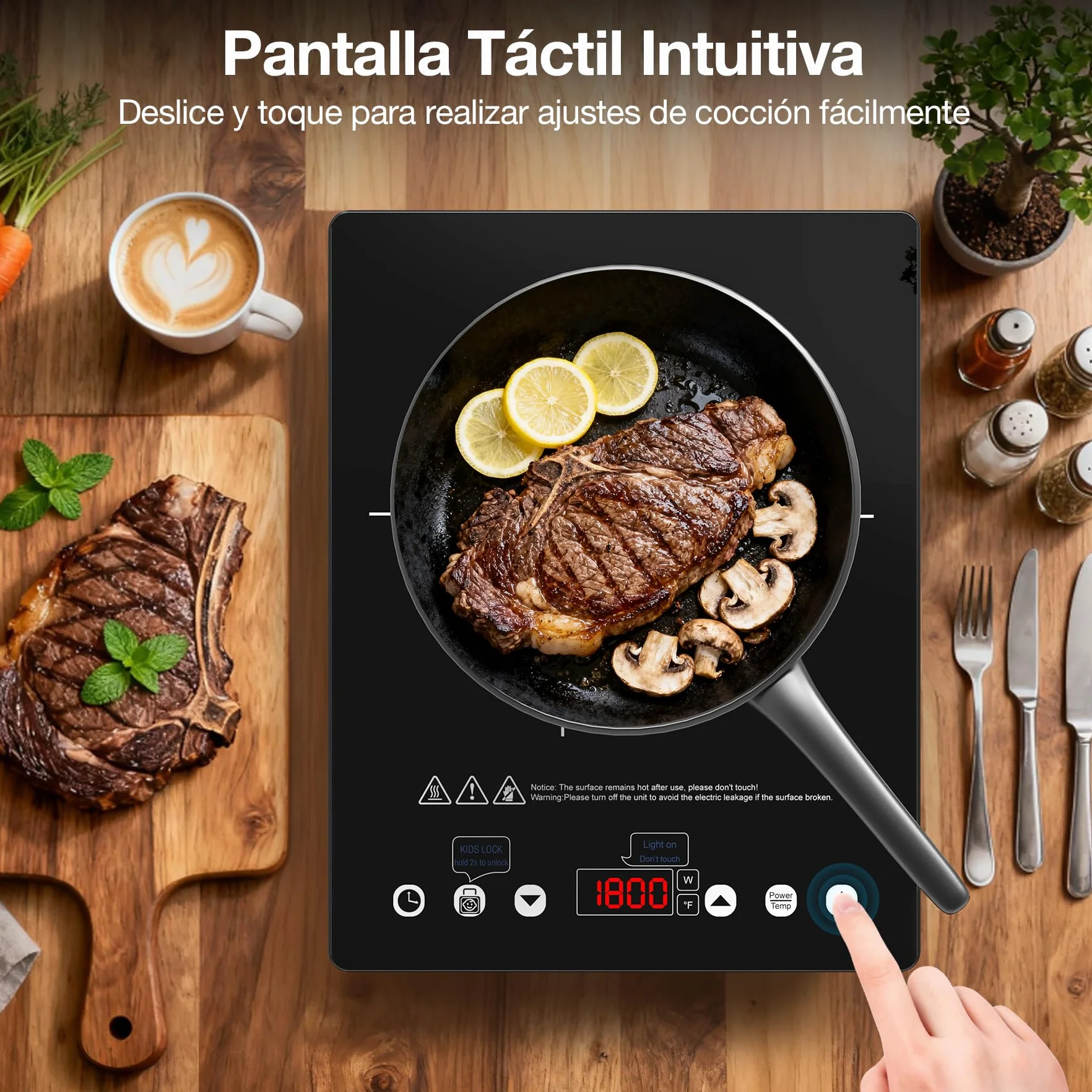 Placa Vitrocerámica 1 Fuego 2000W: Hornillo Eléctrico Portátil con 10 Niveles de Potencia y Temperatura, Temporizador, Compatible con Todas las Ollas, ideal para camping, cocina y oficina
