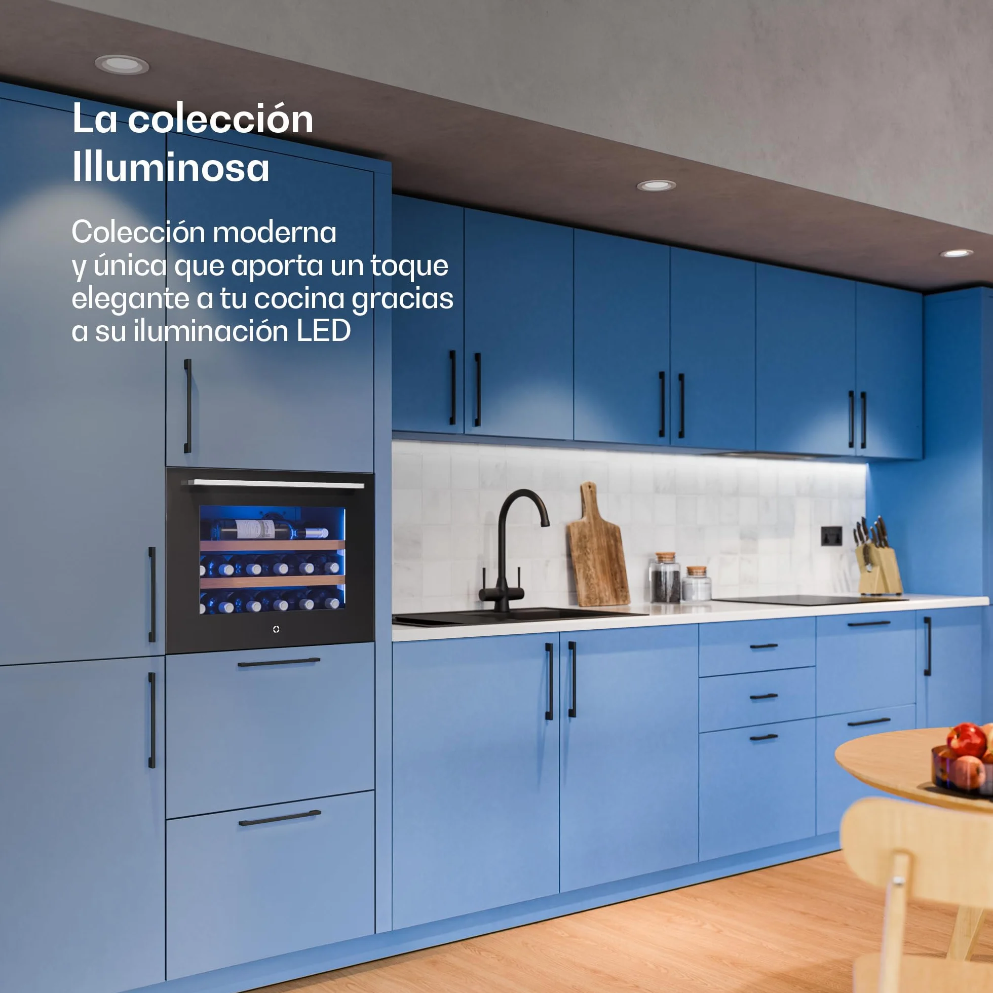 KLARSTEIN Illuminosa Vinoteca Integrable - 19 Botellas, 1 Zona, 5-20°C, LED, Control Táctil, Puerta UV, 3 Estantes Madera, Nevera Vinos Empotrable