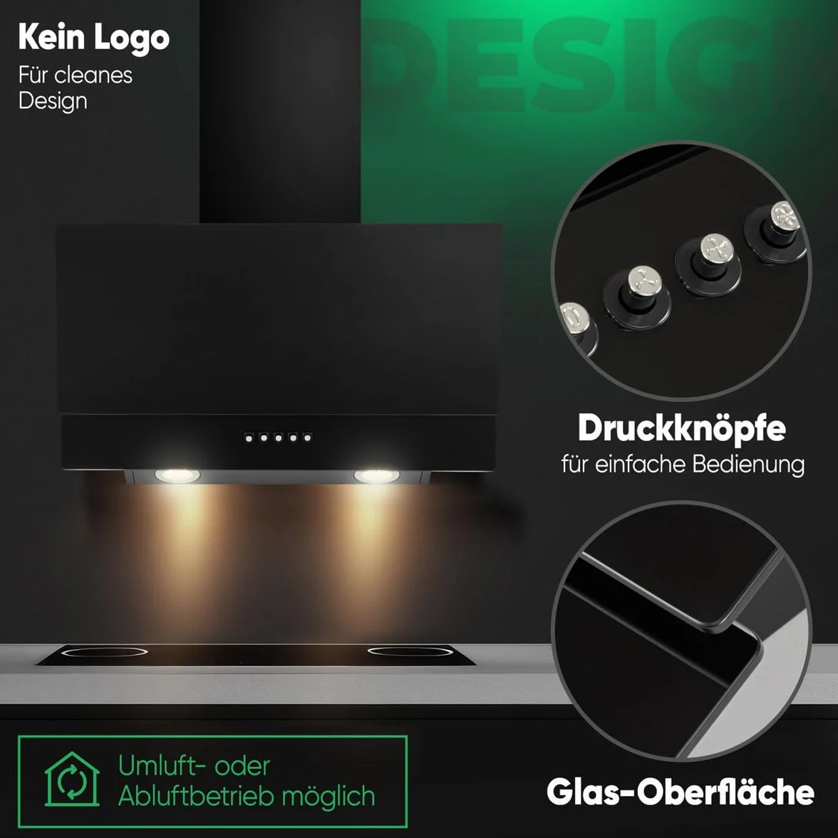 Bomann DU7607-G-Noir Hotte inclinée à LED Noir