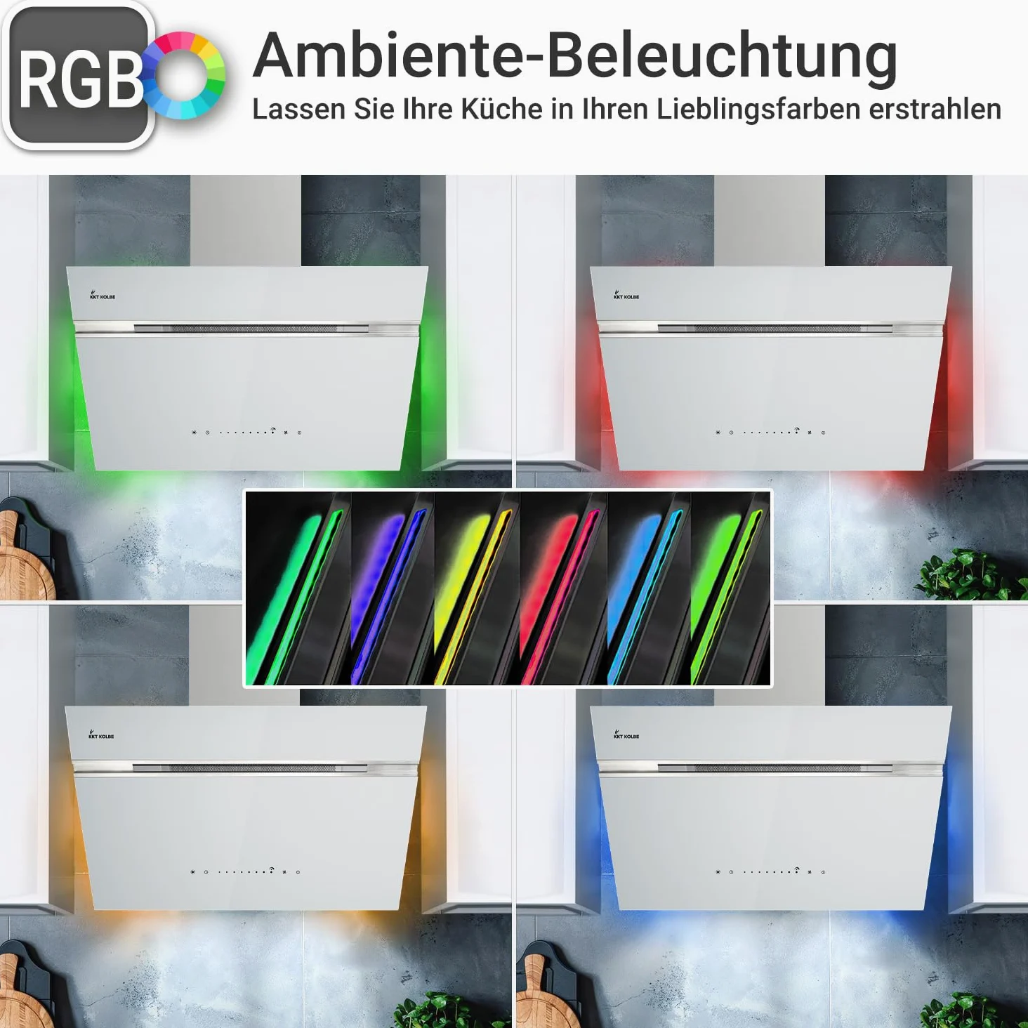 KKT KOLBE A+++ Campana extractora de 60 cm 782 cbm/h, recirculación, sin cabeza, campana de pared | cristal blanco plateado | automático | aplicación WiFi inteligente | SensorTouch | iluminación LED