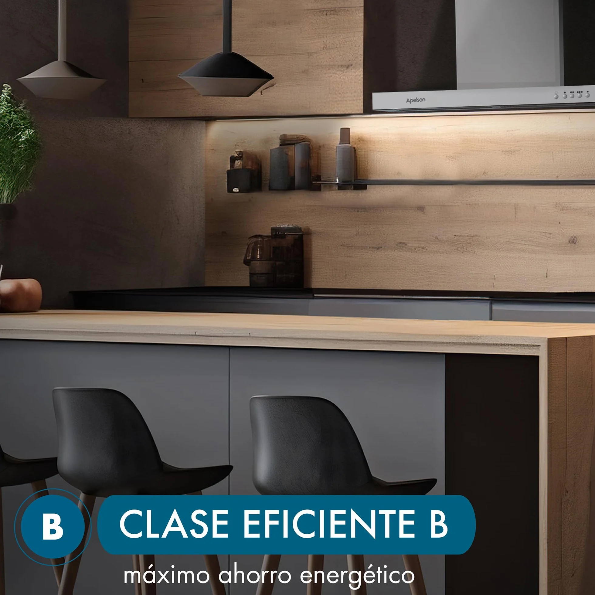 Apelson Campana extractora Cocina TALIA 601 X/A, 3 Niveles, Control Mecánico, Capacidad 301 m3/h, Silenciosa 60 dB, LED, Filtros Lavables, Consumo 67W Acero Inox
