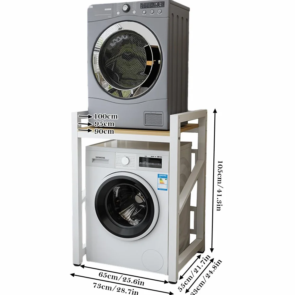 Soporte para lavadora y secadora con estante, estante de almacenamiento de altura ajustable, kit de apilamiento para lavadoras y secadoras, unidad de almacenamiento sobre lavadora, carga máxima de 250