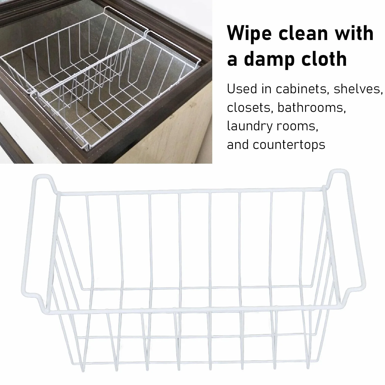 banapoy 2 Cestas de Almacenamiento de Alambre para Congelador, Estante de Metal Colgar Refrigerador, Organizador de Congelador con Asas, Organizaciónen el Pecho (L 45 cm X W 24,5 cm X H 20 cm)