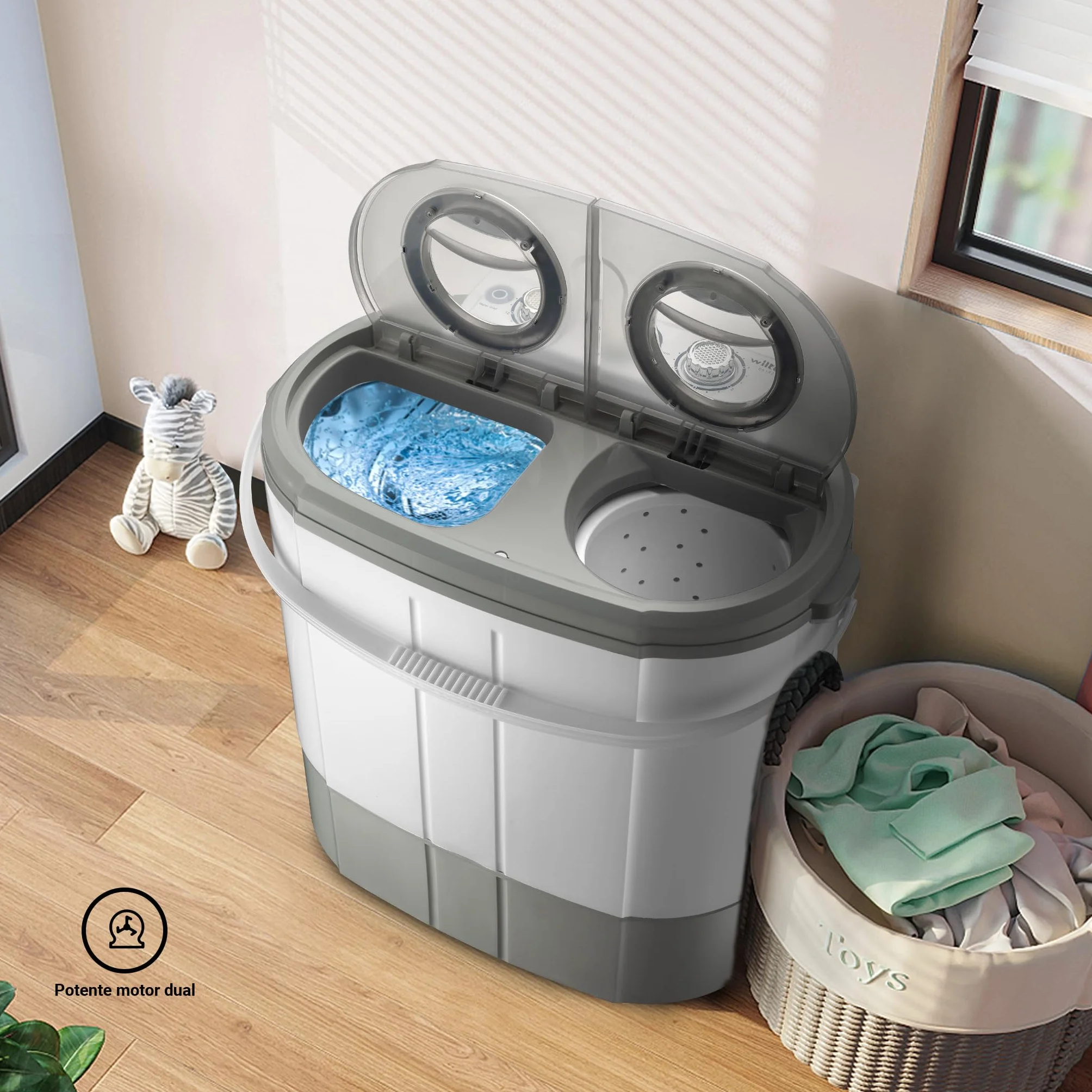 Wiltec Lavadora de camping portátil de doble tina 230 W 3 kg lavado y 2 kg centrifugado con temporizador mini lavadora compacta para camping, pisos pequeños, cubeta doble para lavado y centrifugado