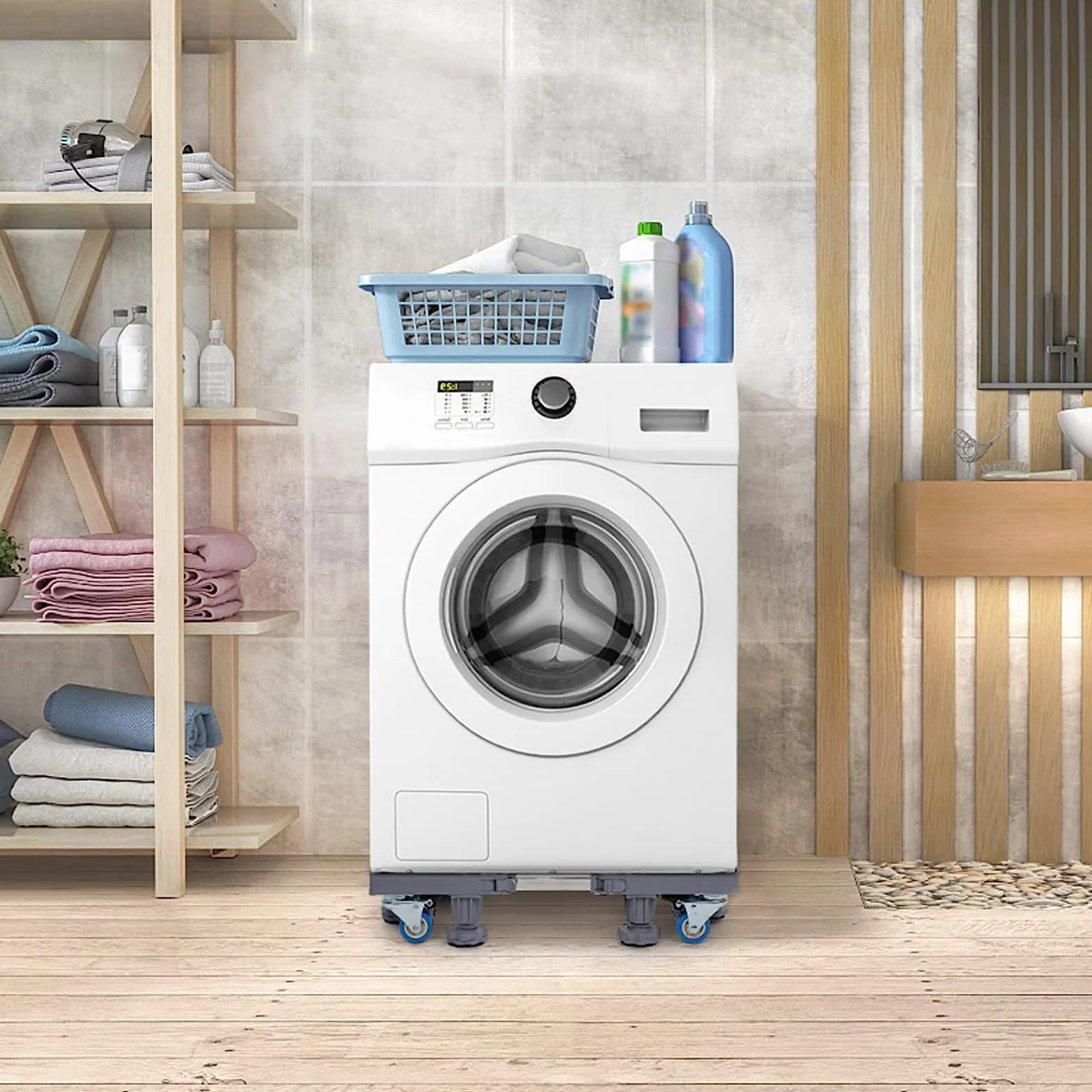 Lavadora multifuncional con base ajustable movible, base de ruedas para frigoríficos, longitud ajustable de 42 a 66 cm, altura de 10 a 12 cm, con 4 ruedas giratorias de 360°, carga de 600 libras de