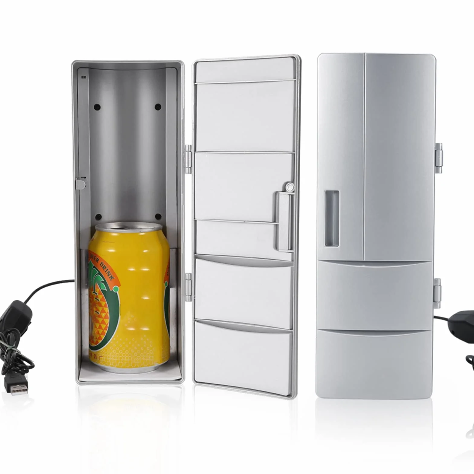 Refrigerador de bebidas - 8.5 x 12 x 25cm Mini USB Refrigerador de refrigerador para latas Bebida Refrigerador de cerveza Calentador Viaje Coche Oficina Uso para 2 latas