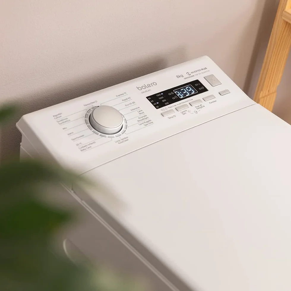 Cecotec Lavadora de Carga Superior de 8Kg Bolero DressCode Top Max 80 Inverter A. 1900W, 1300 rpm Programables, 16 Programas, Bajo Consumo, Motor Inverter Plus, Limpieza a Vapor, DelayStart