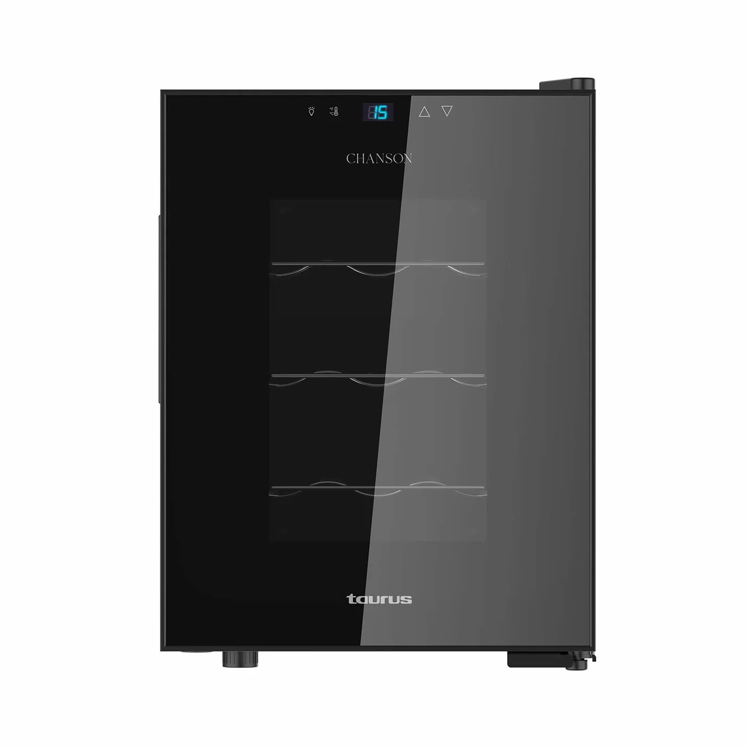 Taurus WC12T - Vinoteca termoeléctrica para 12 botellas, silenciosa, no vibra, aislamiento especial del interior, puerta de vidrio, temperatura regulable con panel táctil, suave luz interior, negro