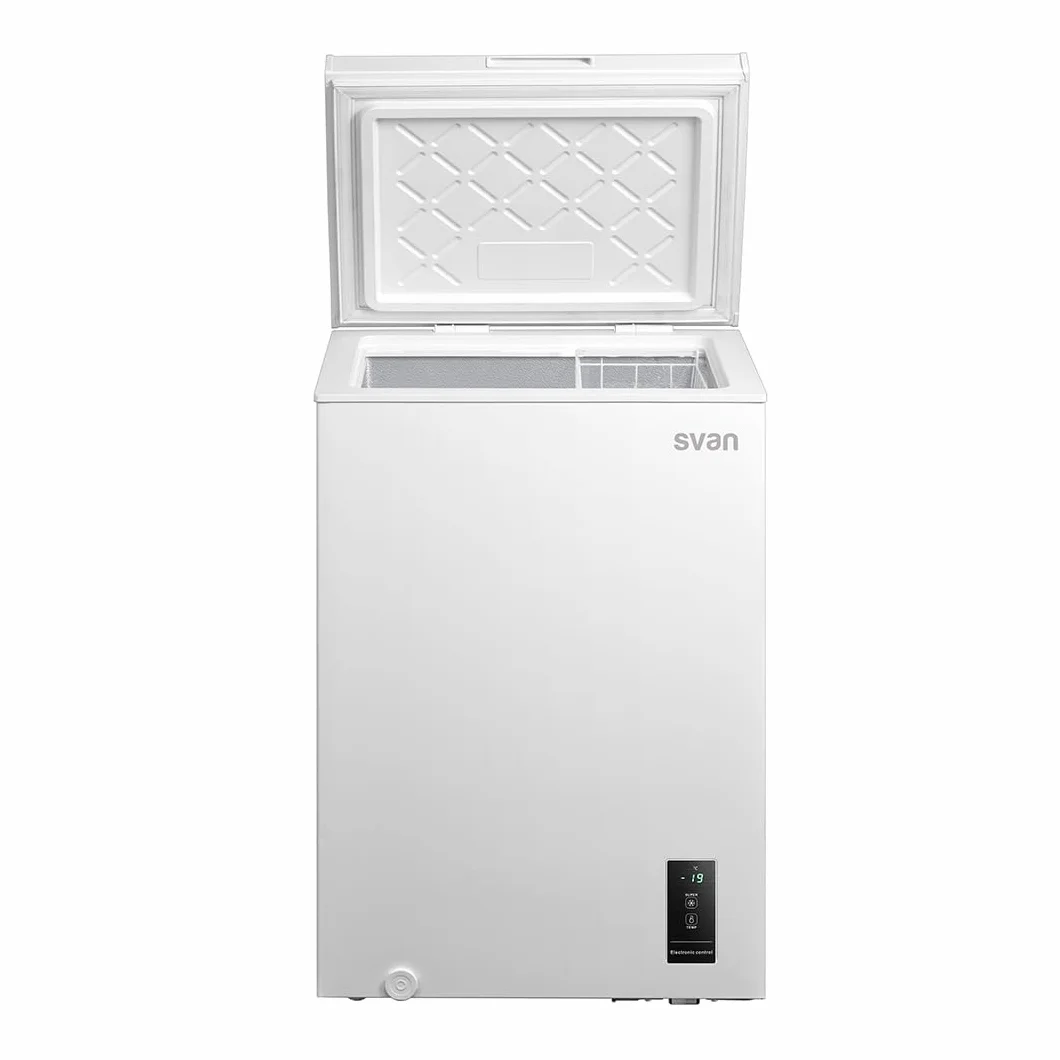 Svan Congelador Horizontal Blanco SCH1002EDC. Capacidad 99 Litros, 4 Star, Modo Super Congelación, Tecnología Cíclica, Puerta Abatible, Bajo Nivel Sonoro, Eficiencia Energética Clase E