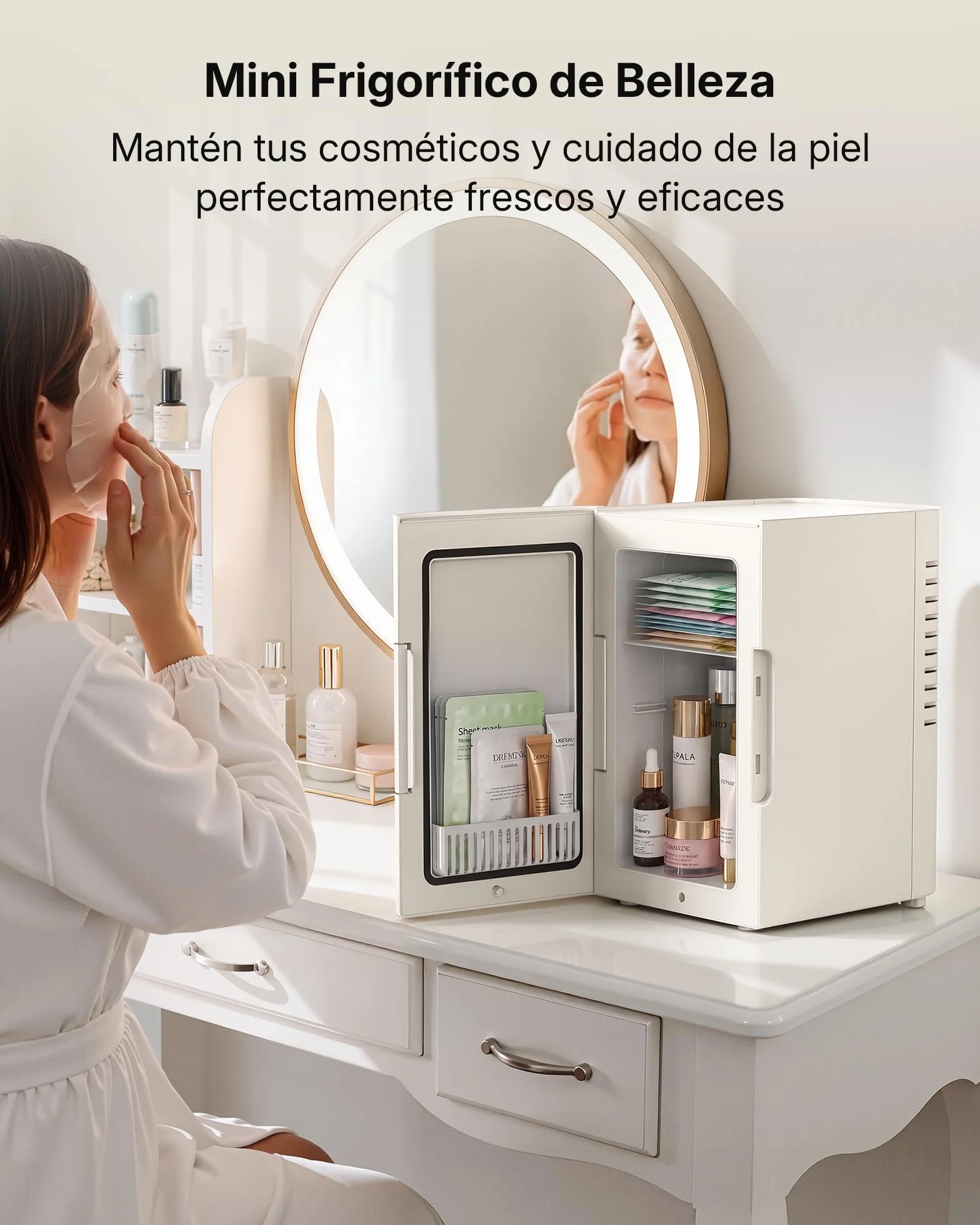 Upstreman Mini Nevera 6 litros, 12V 220V Fridge Portatil para Habitacion Oficina Coche Caravanas Camping, Función Enfriamiento y Calentamiento, para Skincare Red Bull Cosmeticos Coca Cola, TR6