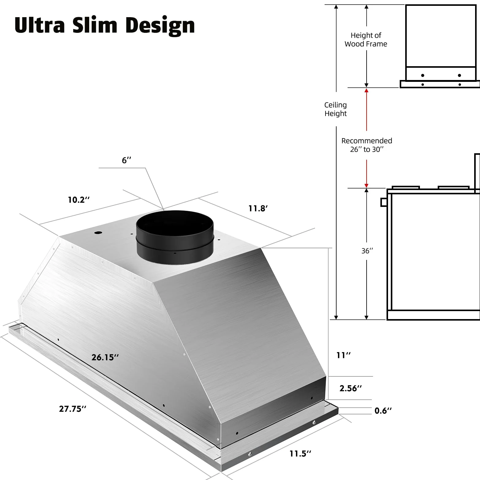 Campana extractora de 76,2 cm, campana de cocina integrada con 750 CFM, campana de ventilación convertible sin conductos, campana de estufa de acero inoxidable con sensor de gestos de 4 velocidades y